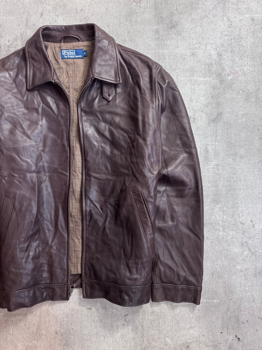 Polo Ralph Lauren Houndstooth Lined Brown Lambs Leather Harrington