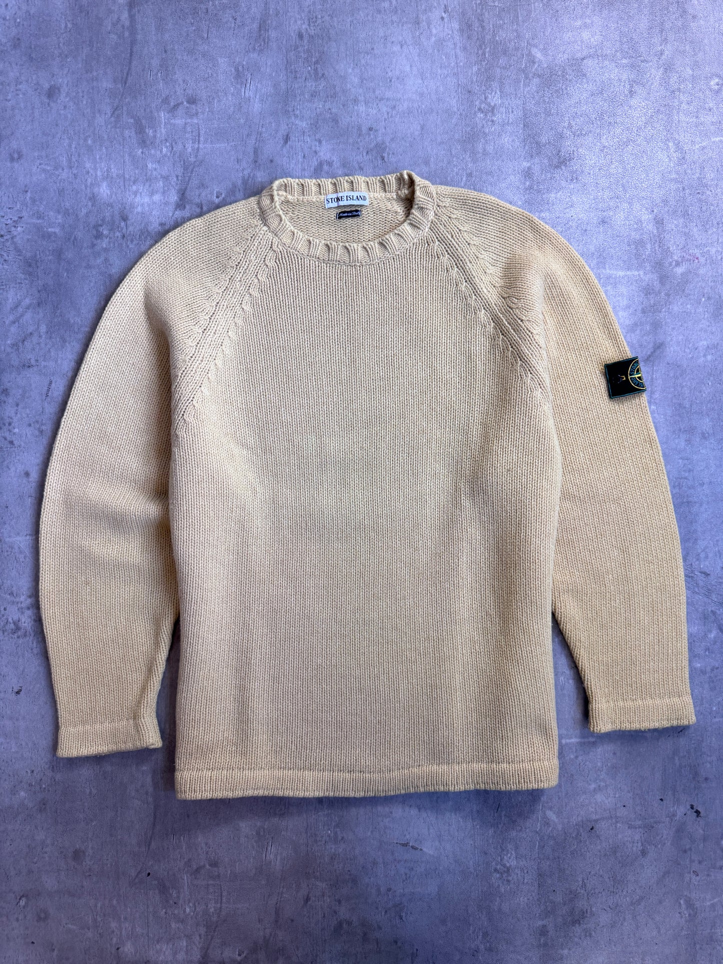A/W Stone Island 1995 Pale Yellow Chunky Knit Crewneck