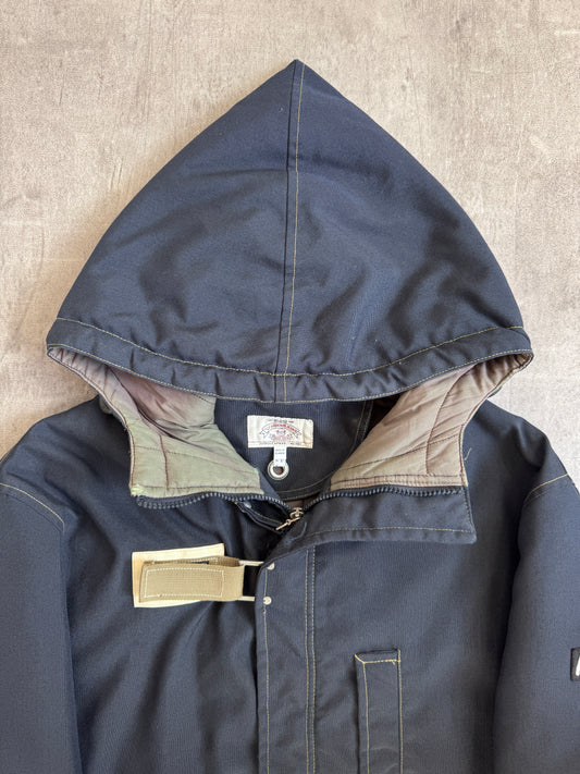 Armani Jeans 1990 Navy Raw Denim Velcro Fasten Parka Jacket