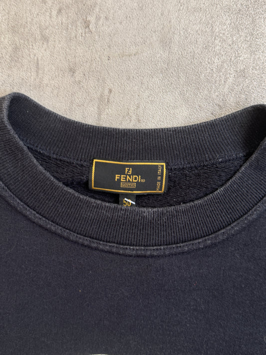 1990s Fendi Spellout Logo Black Cotton Crewneck Sweatshirt