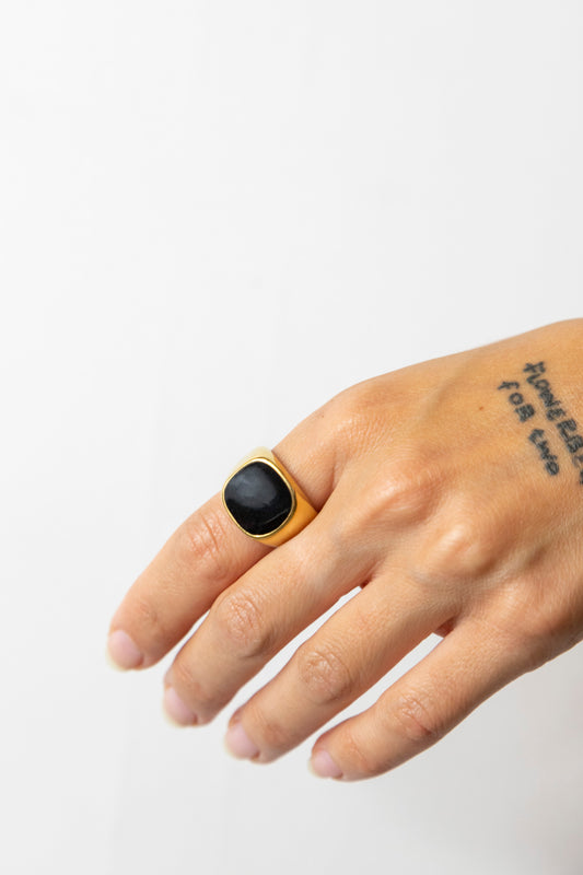 Gold Black Square Ring
