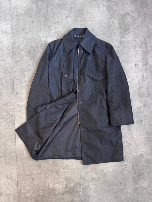 Gucci Black Waxed Poly Dual Zip Trench Coat (SOLD AS SEEN)