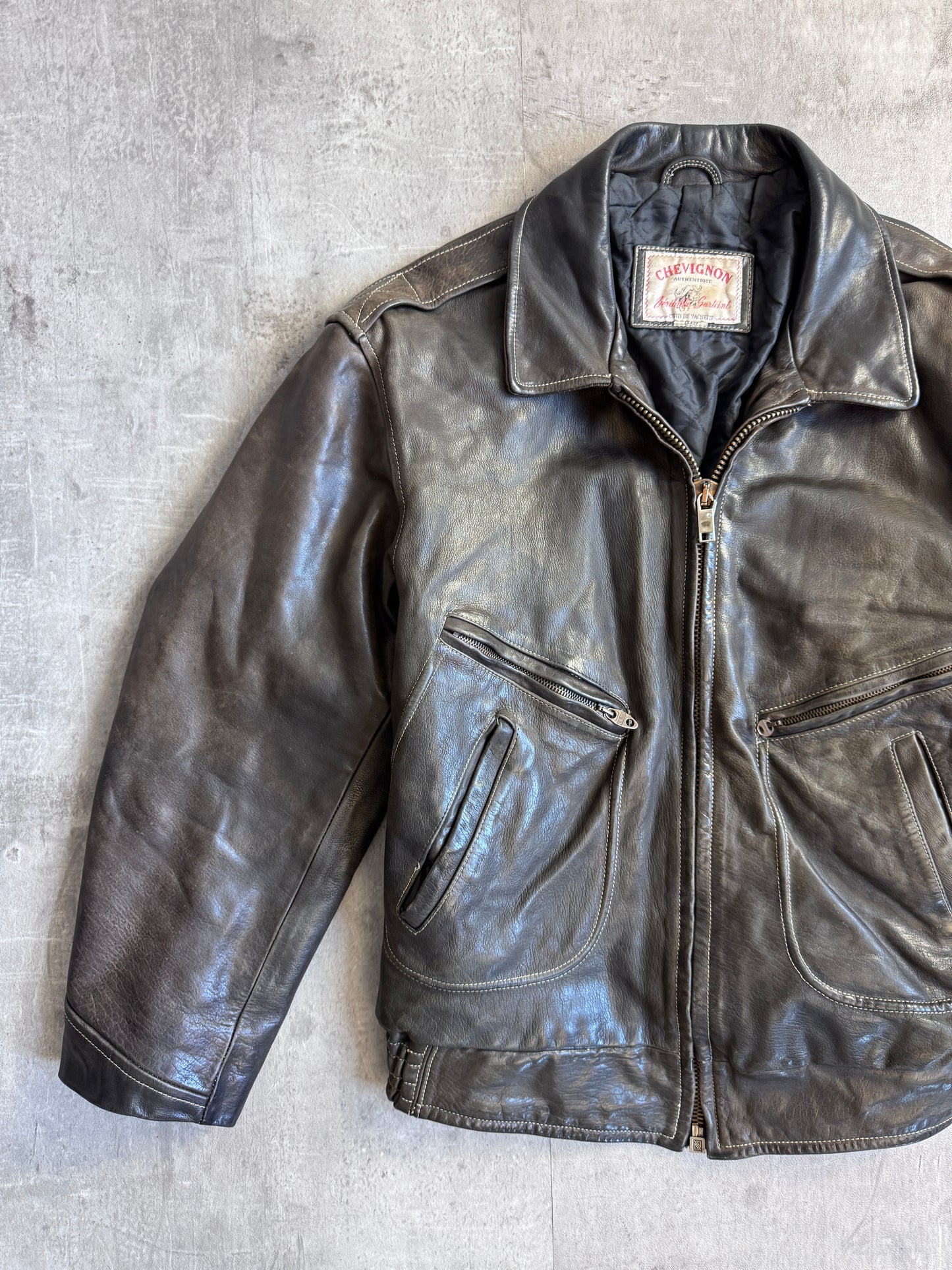 90's Chevignon Brown Cowhide Leather Motorcycle Jacket