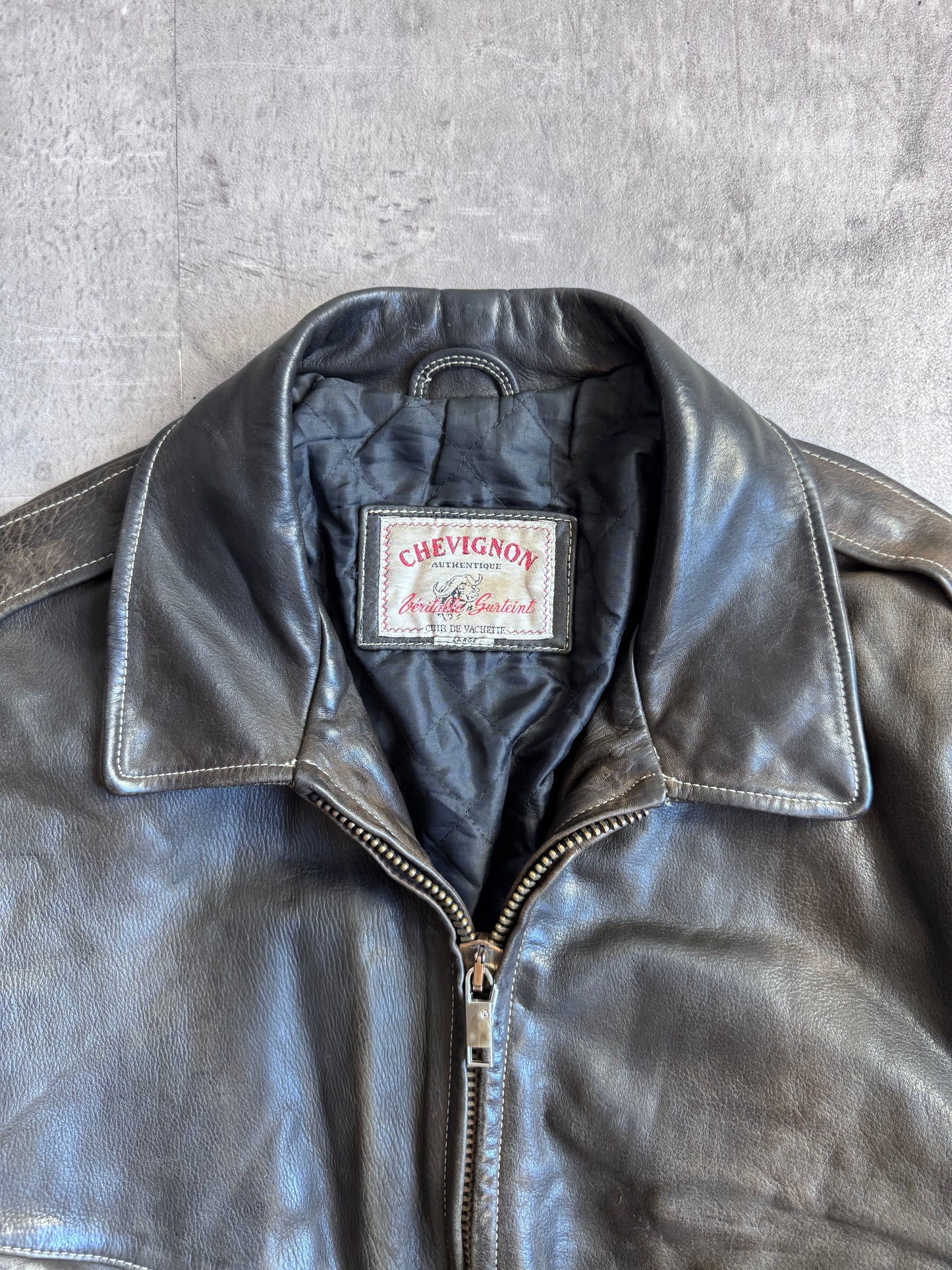 90's Chevignon Brown Cowhide Leather Motorcycle Jacket