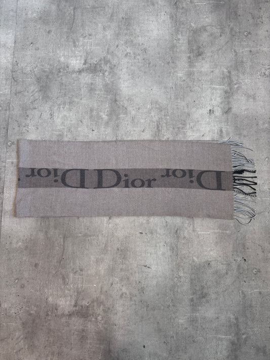 Christian Dior Wool Blend Grey Logo Print Scarf