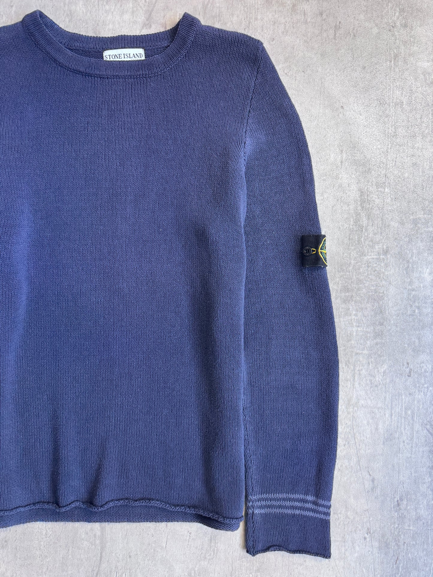 S/S 2003 Stone Island Washed Navy Knit Cotton Sweater