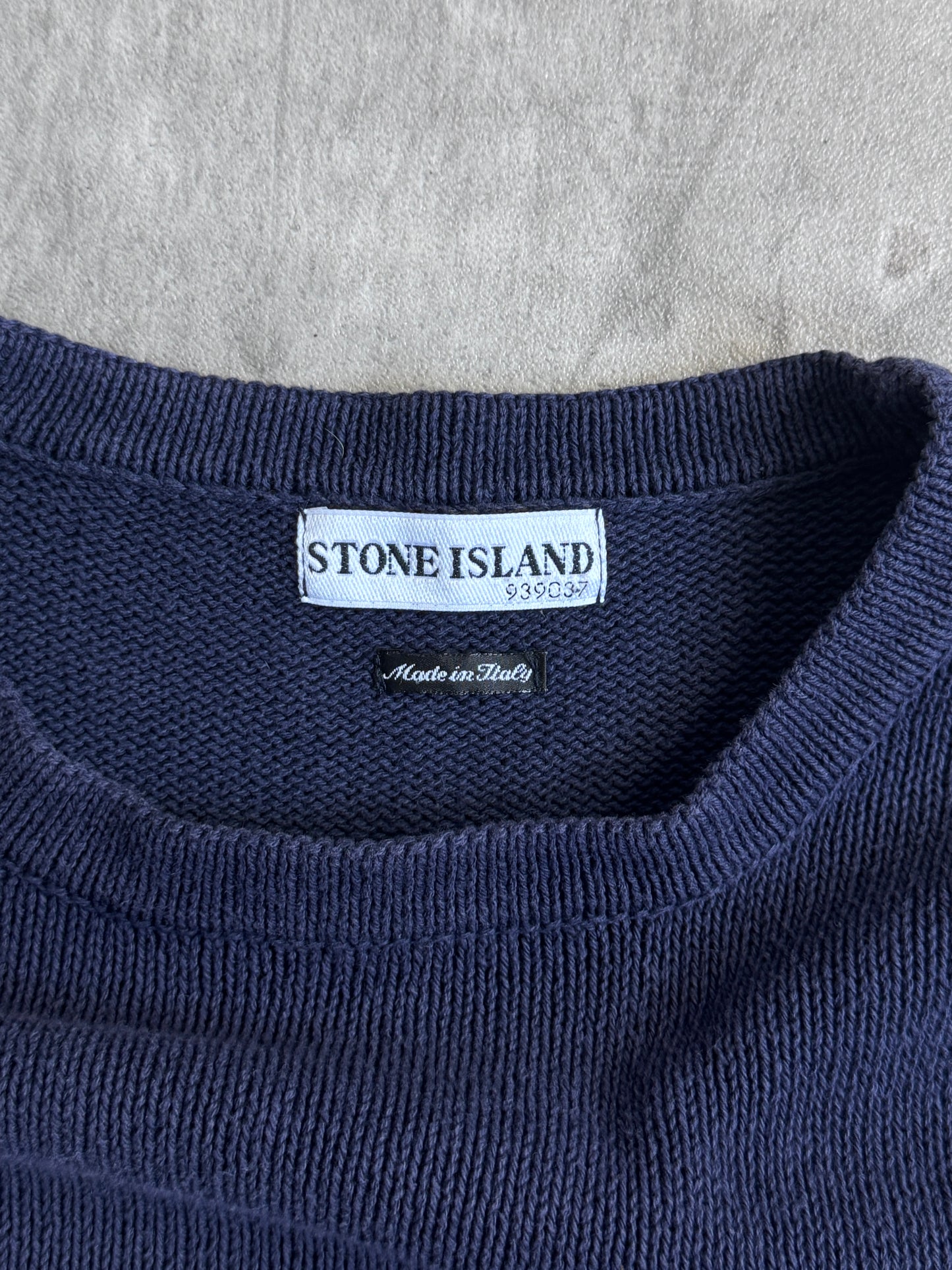 S/S 2003 Stone Island Washed Navy Knit Cotton Sweater