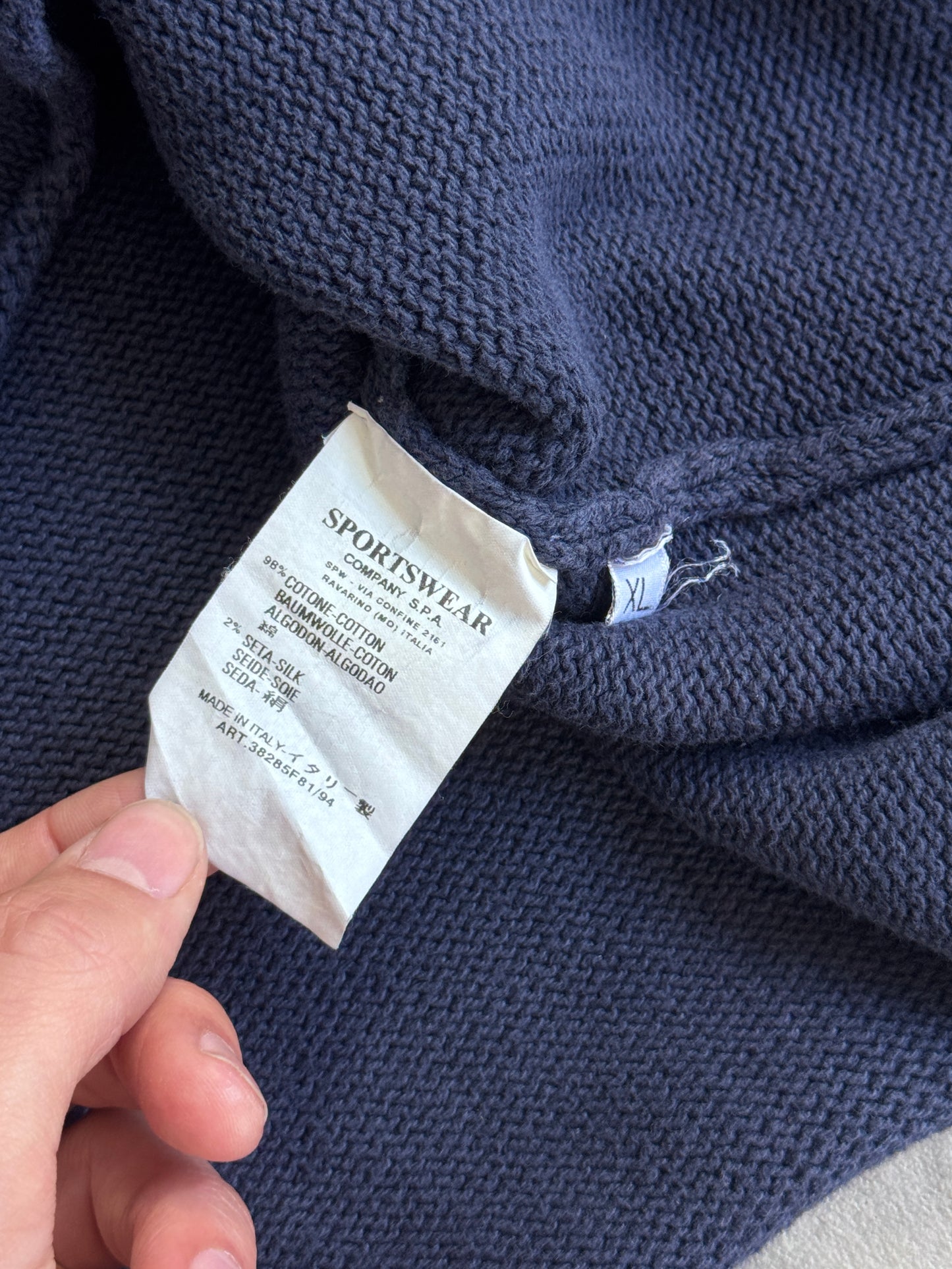 S/S 2003 Stone Island Washed Navy Knit Cotton Sweater