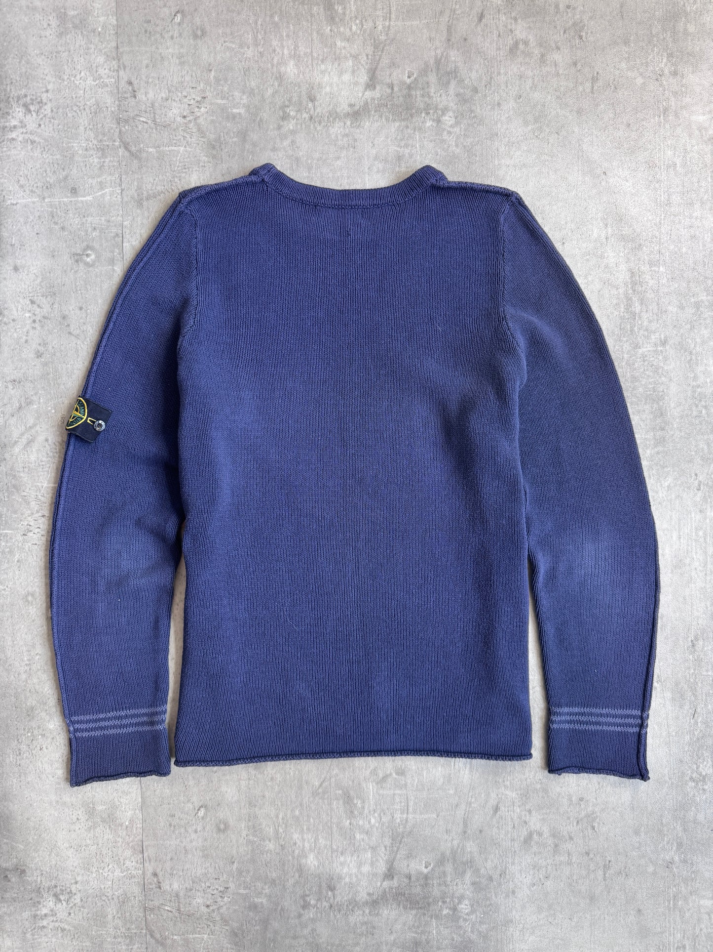S/S 2003 Stone Island Washed Navy Knit Cotton Sweater