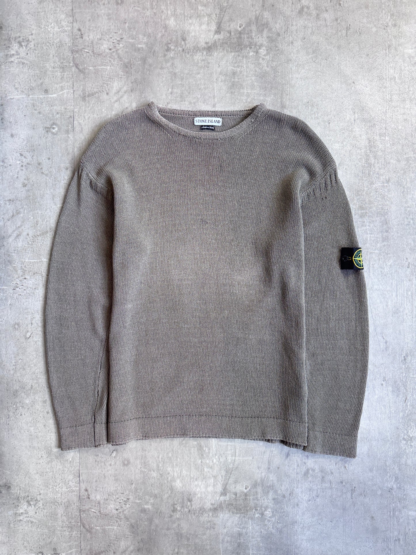 S/S 1997 Stone Island Washed Olive Cotton Knit Sweater