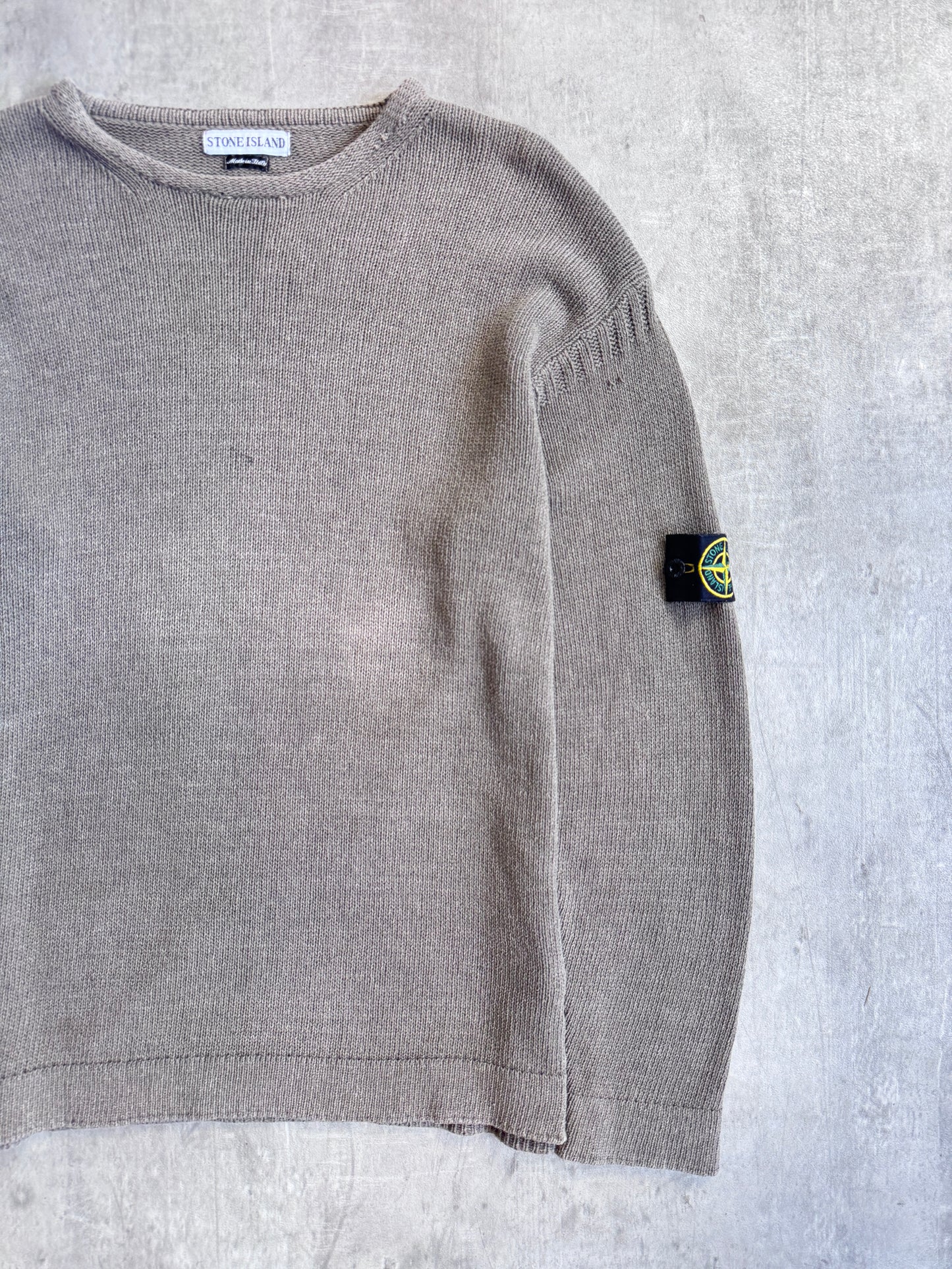 S/S 1997 Stone Island Washed Olive Cotton Knit Sweater