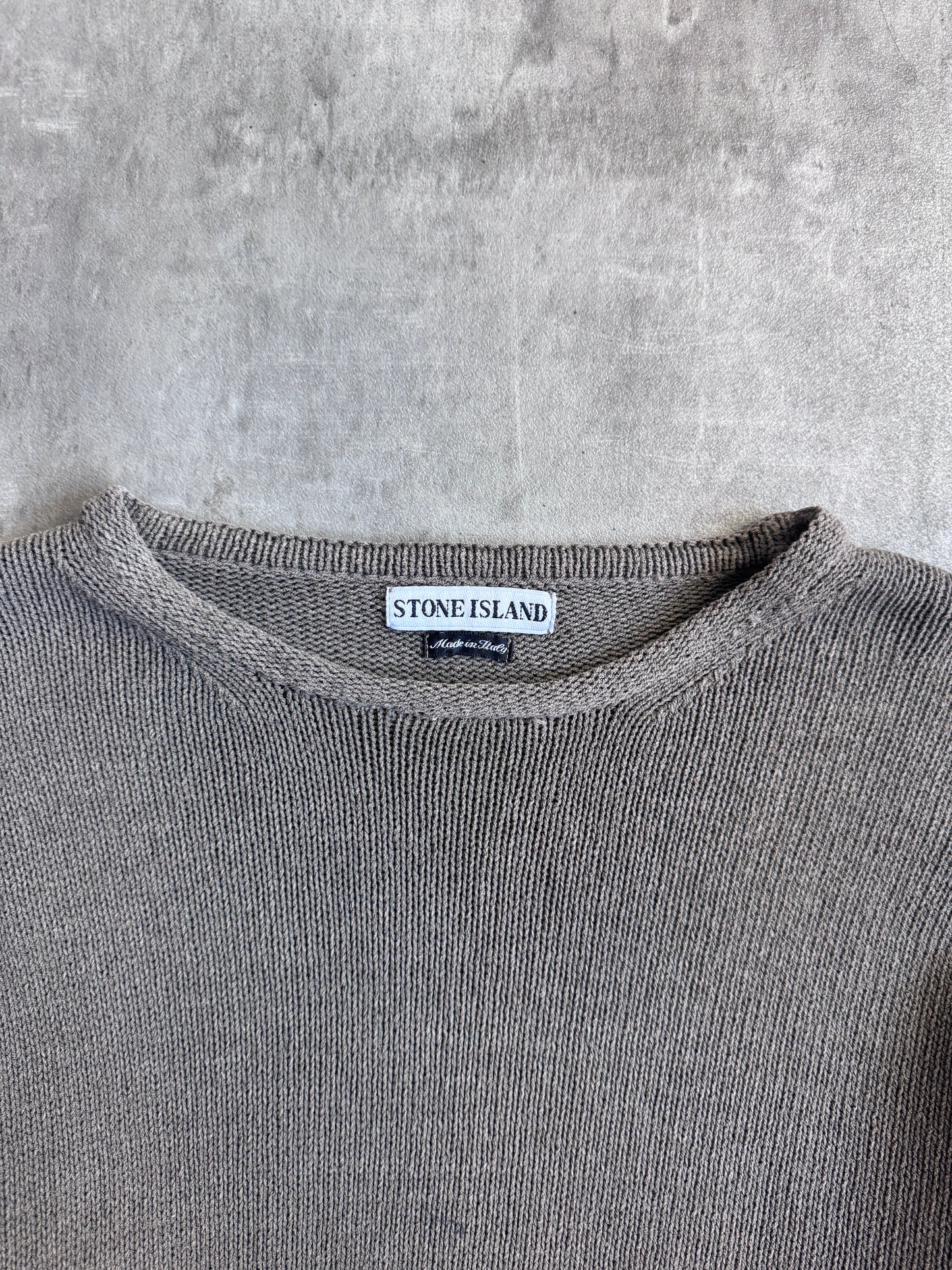 S/S 1997 Stone Island Washed Olive Cotton Knit Sweater