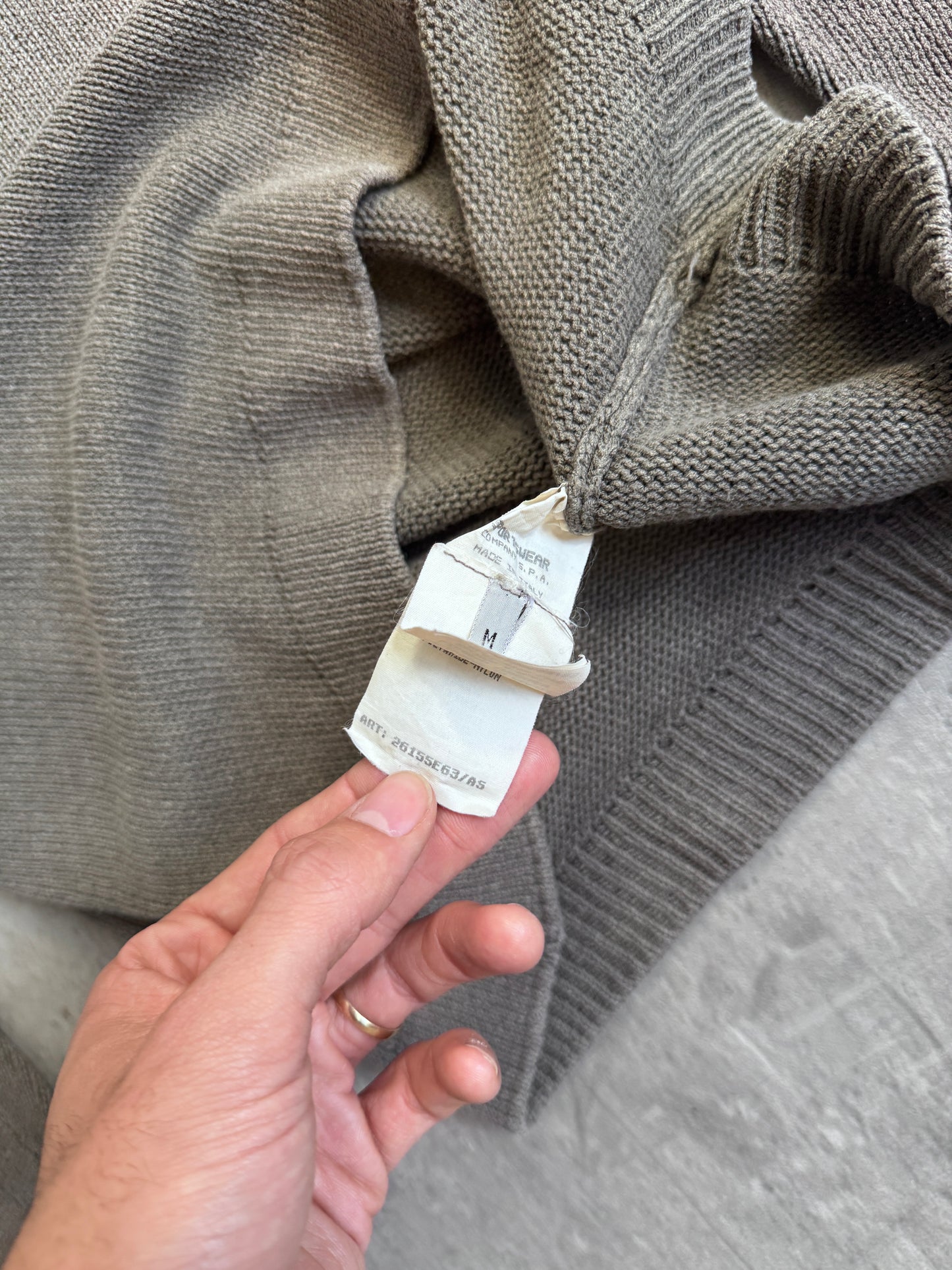 S/S 1997 Stone Island Washed Olive Cotton Knit Sweater