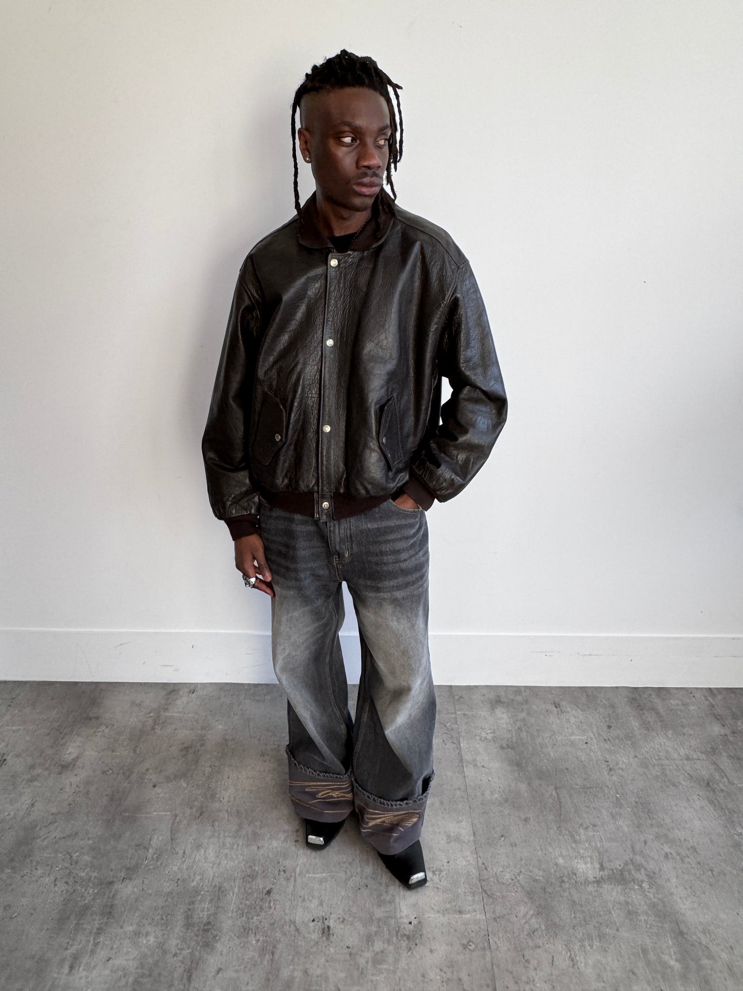 The Pilot Bistre Brown Waxed Leather Bomber Jacket