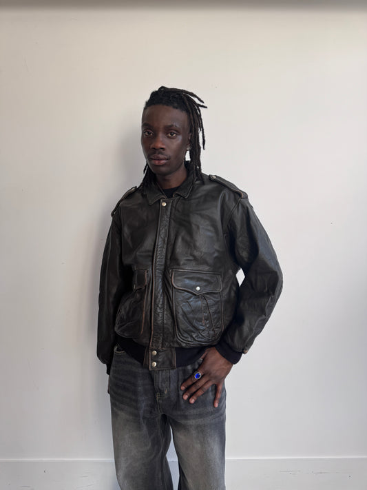 Vera Pelle Diamond Quilt Lined Brown Leather Bomber Jacket