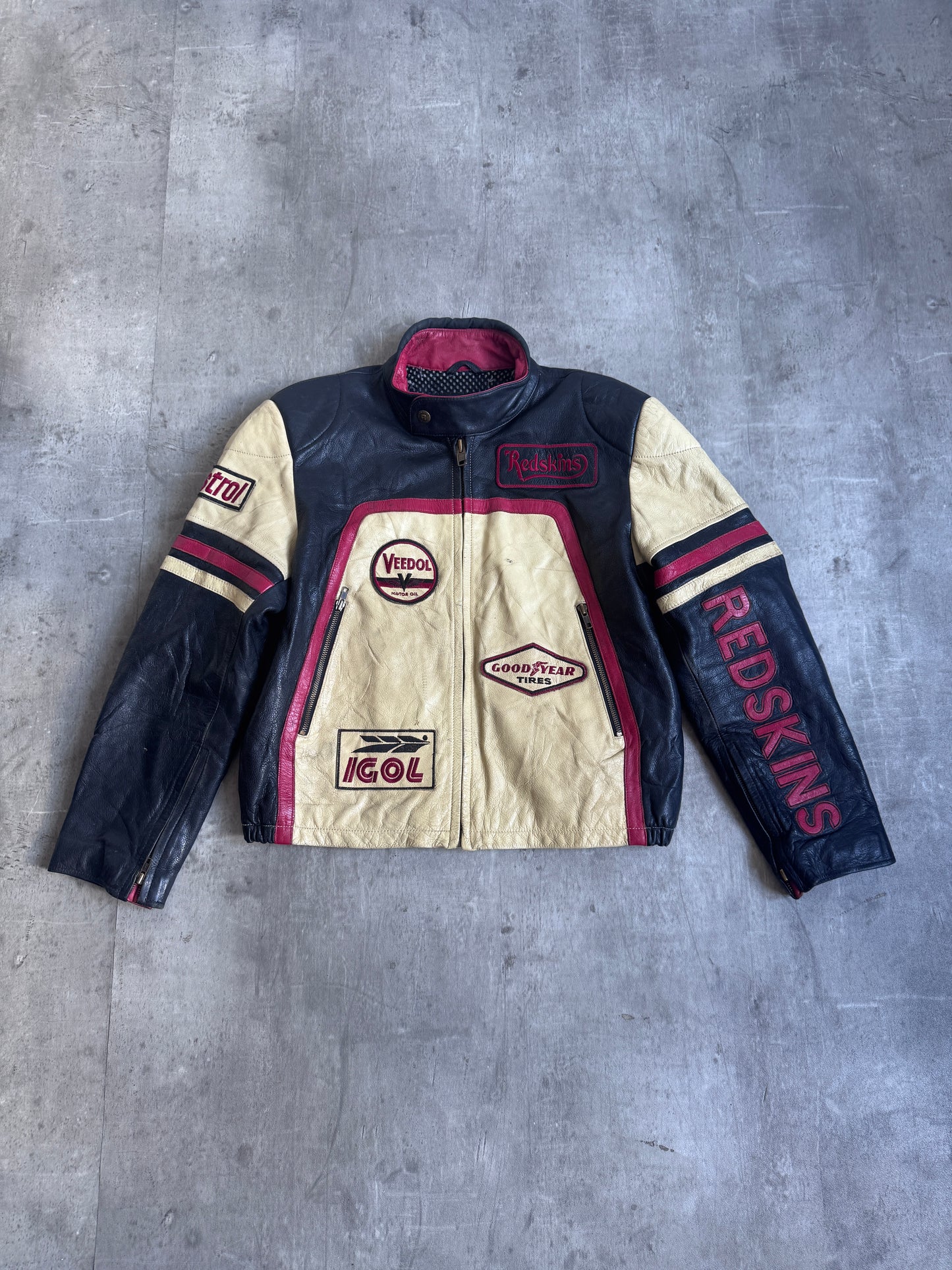 Red Skins Multi Motor Leather Racing Jacket