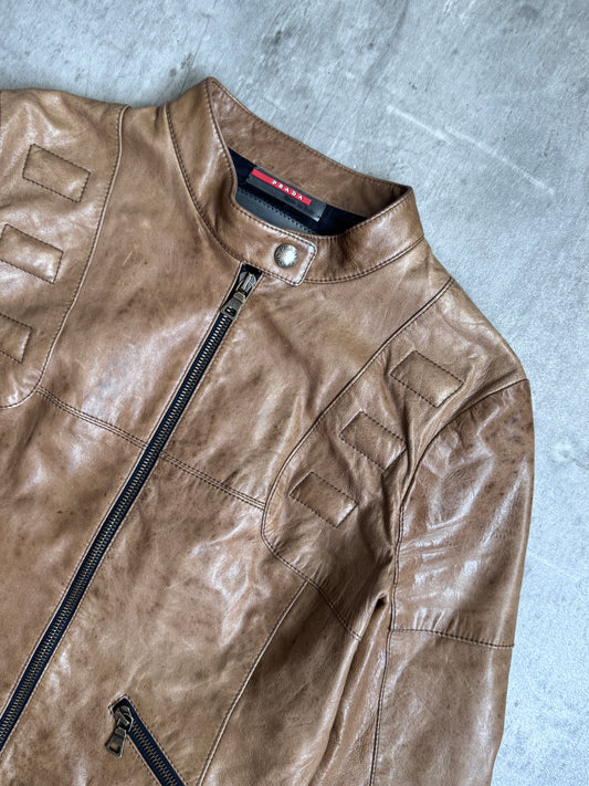 1990s Prada Multi Zip Brown Cropped Leather Jacket