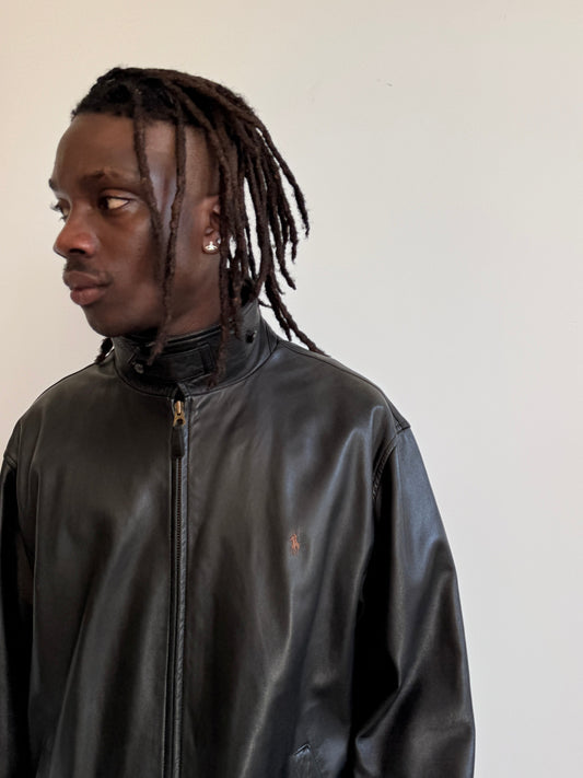 Polo Ralph Lauren Black Lambsleather Check Lined Leather Jacket