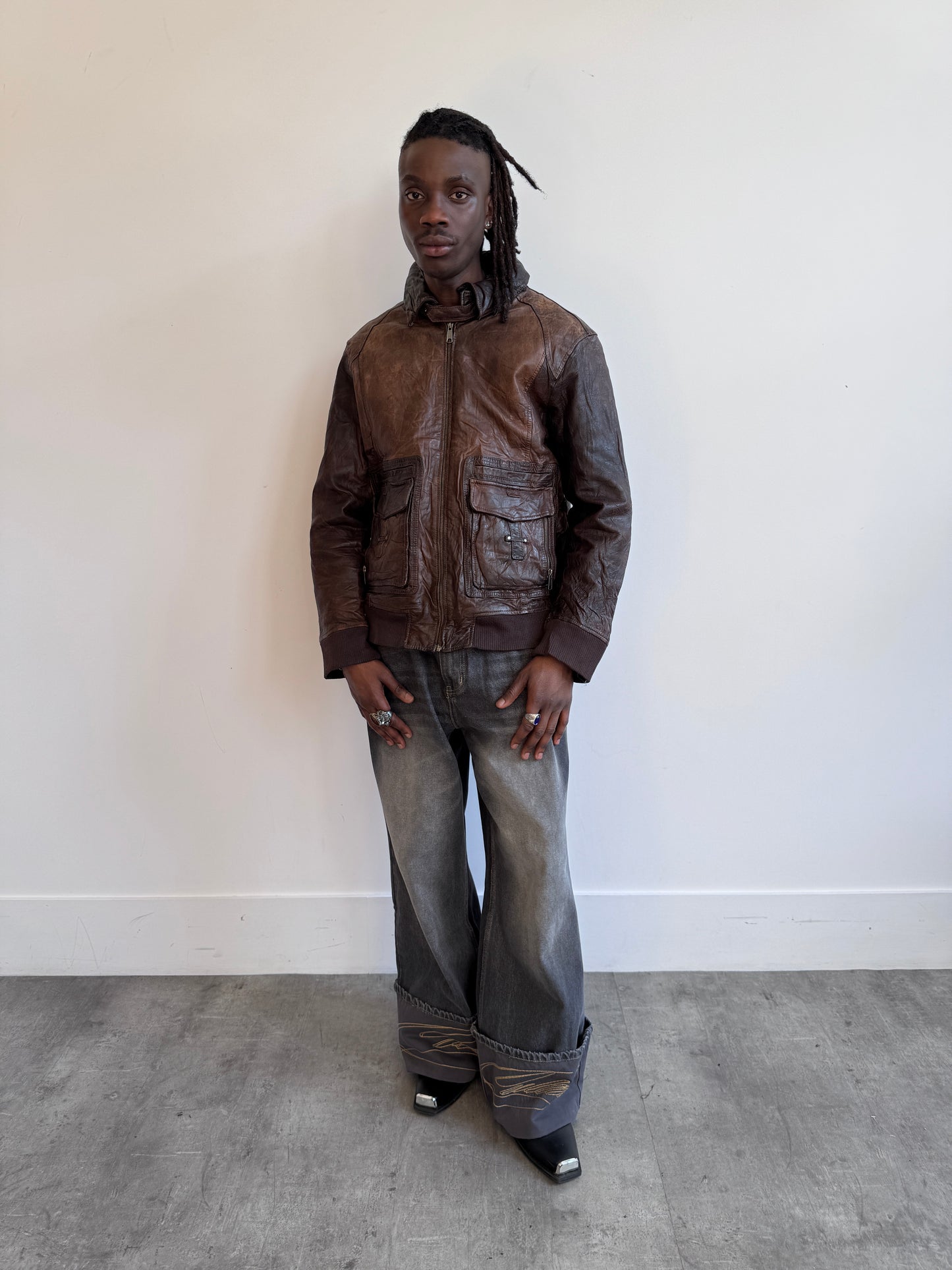 Mays & Rose Type 0SI-86 1980's Distressed Brown Leather Bomber Jacket
