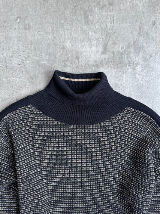 Versace Two Tone Ribbed Knit Turtle Neck