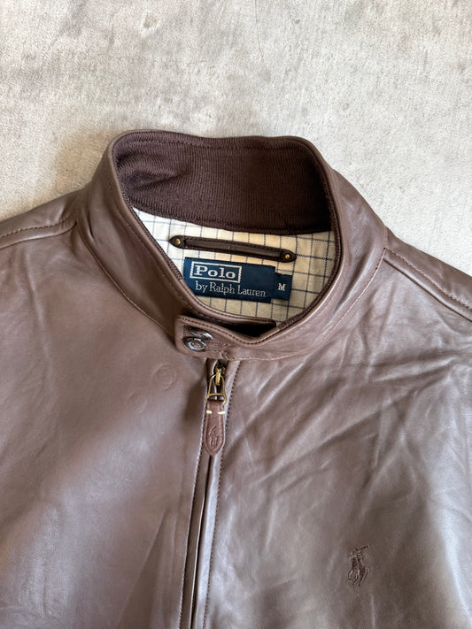 Polo Ralph Lauren Houndstooth Lined Brown Suede Bomber Jacket