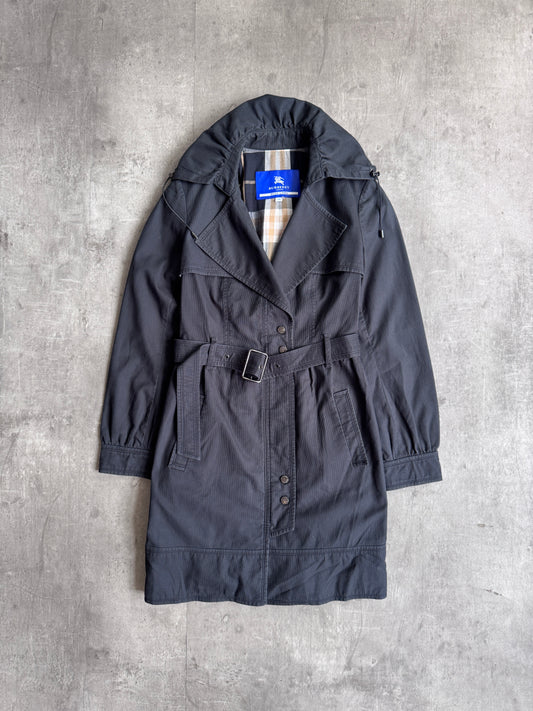 Burberry Black Cotton Belted Trench Coat