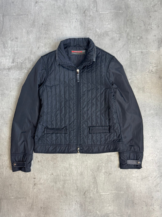 Prada Sport Washed Black Quilted Hybrid Jacket
