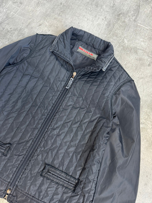 Prada Sport Washed Black Quilted Hybrid Jacket