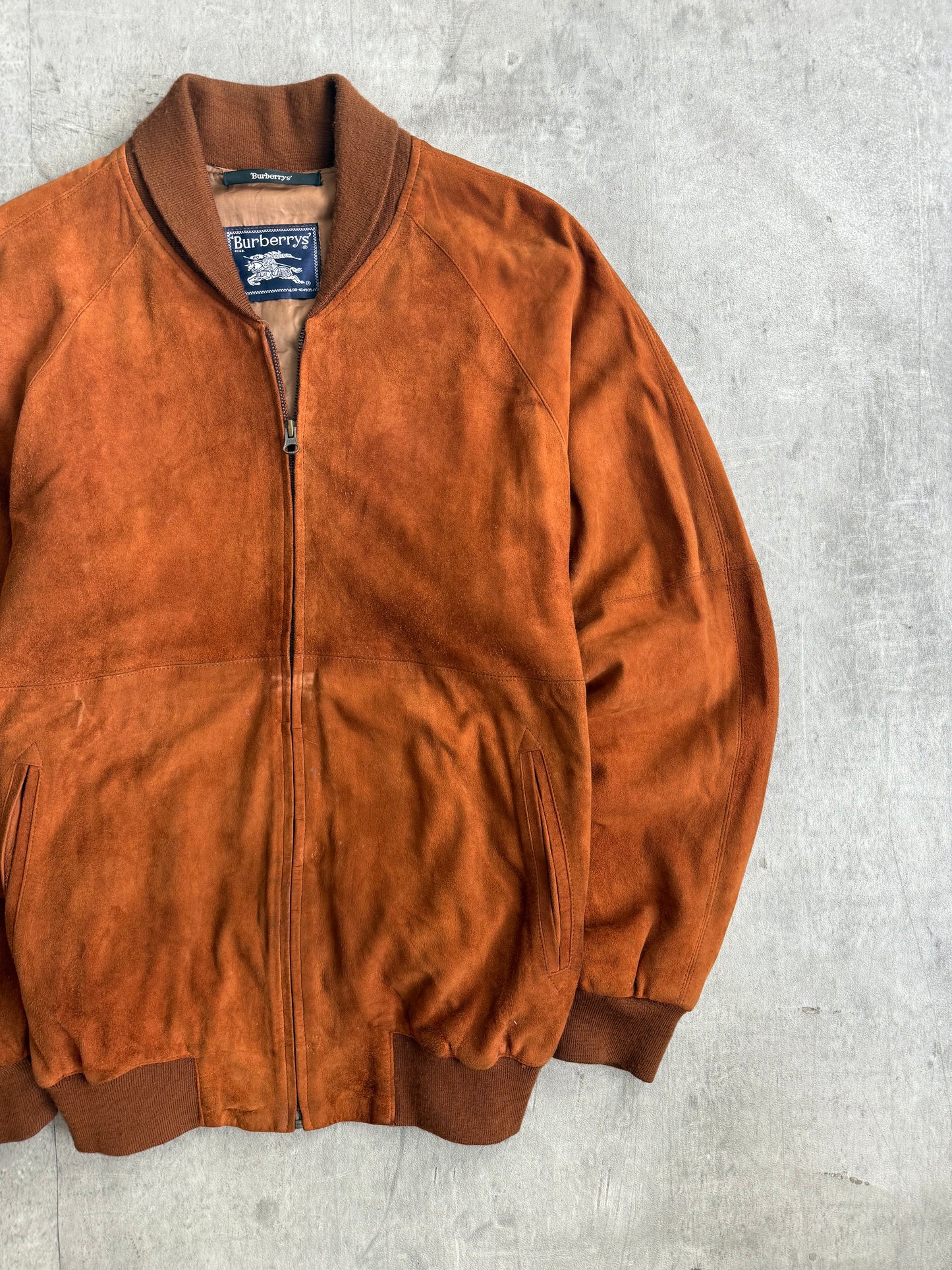 Burberry Brown Suede Leather Full Zip Bomber Jacket