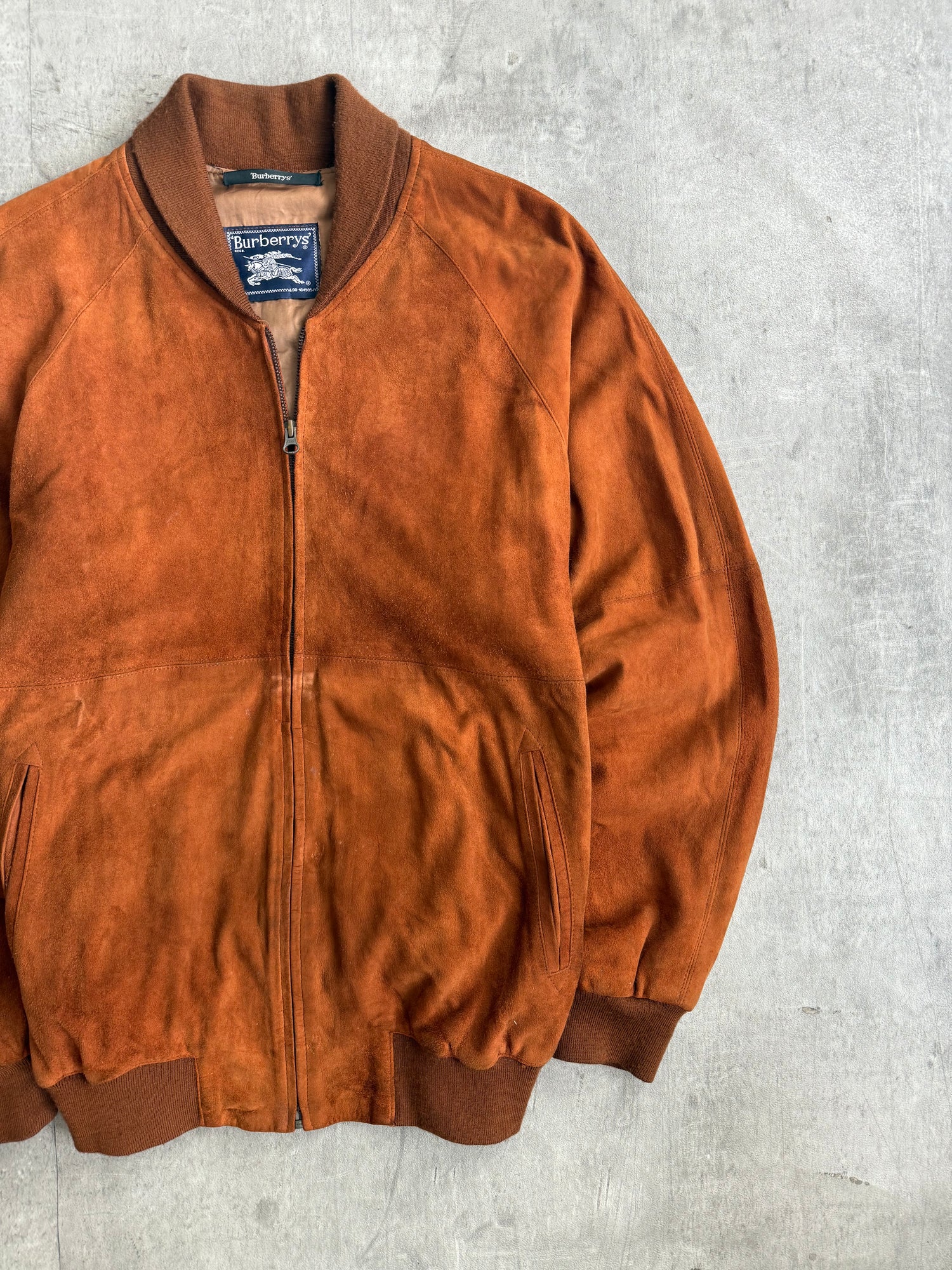 Burberry Brown Suede Leather Full Zip Bomber Jacket