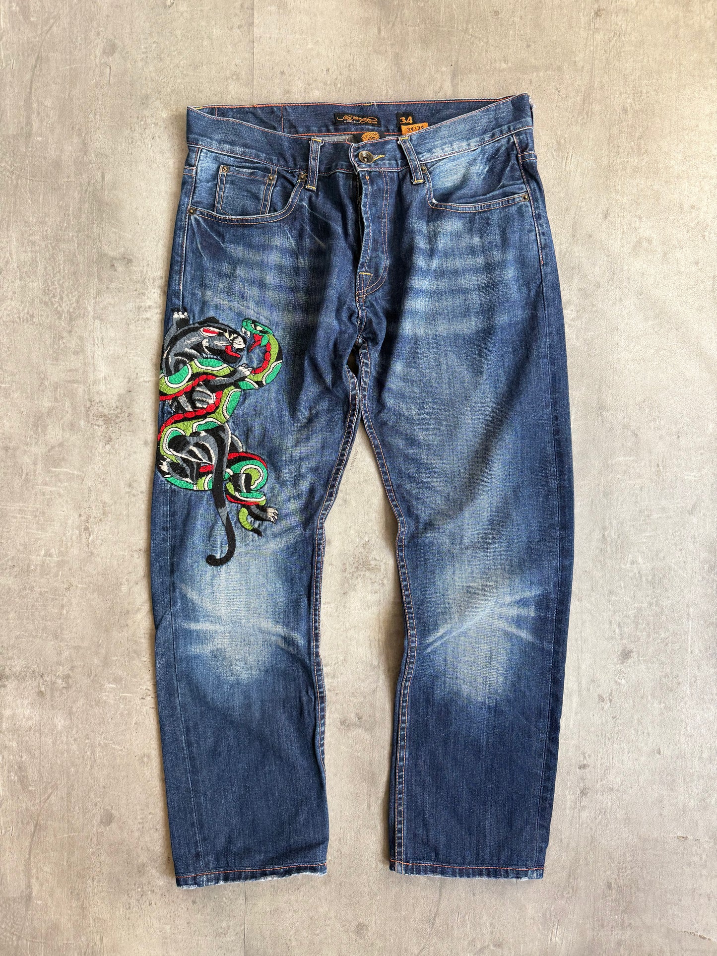 00s Ed Hardy Snake & Panther Embroidered Jeans