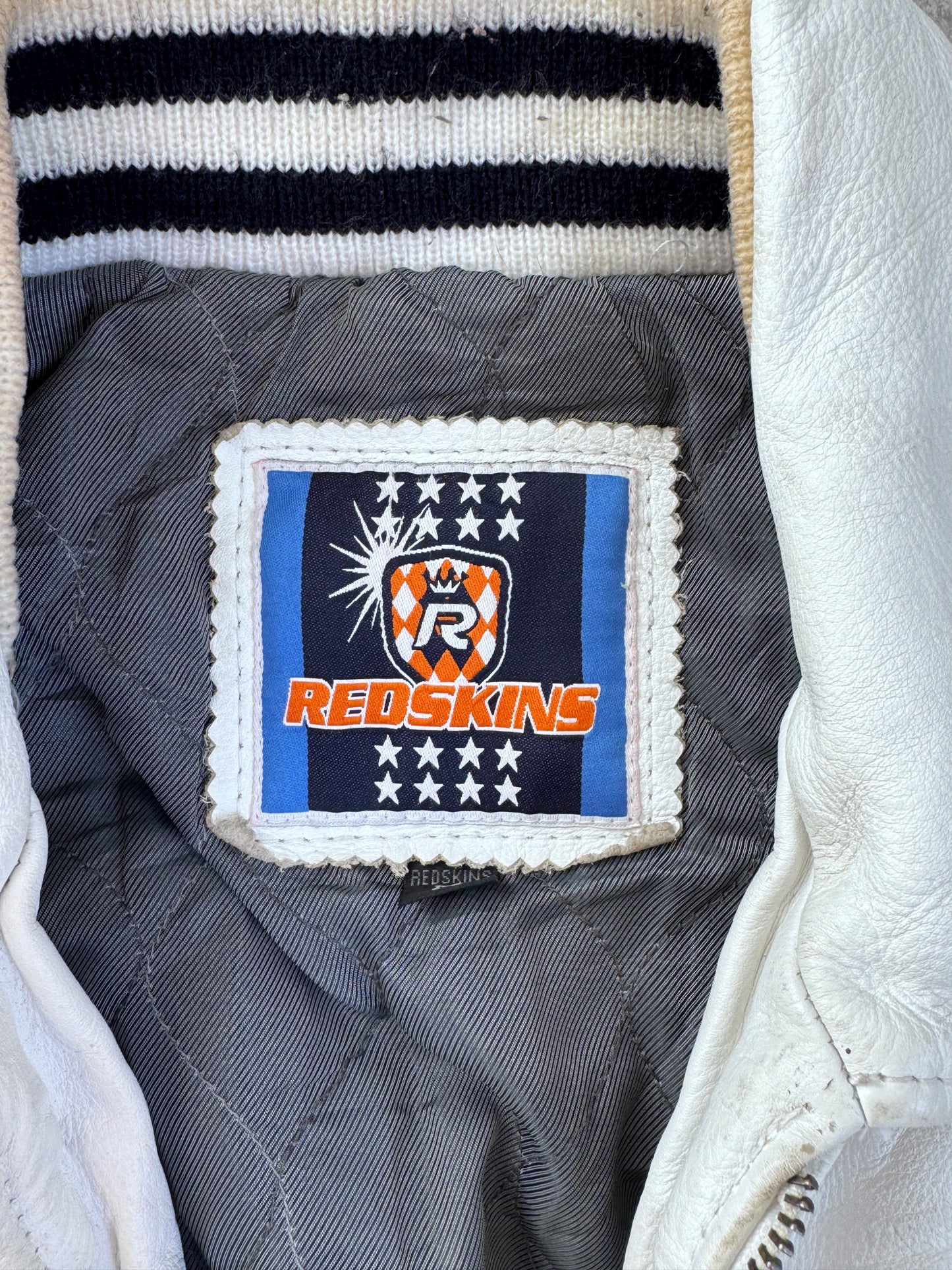 Redskins White Leather Varsity Jacket