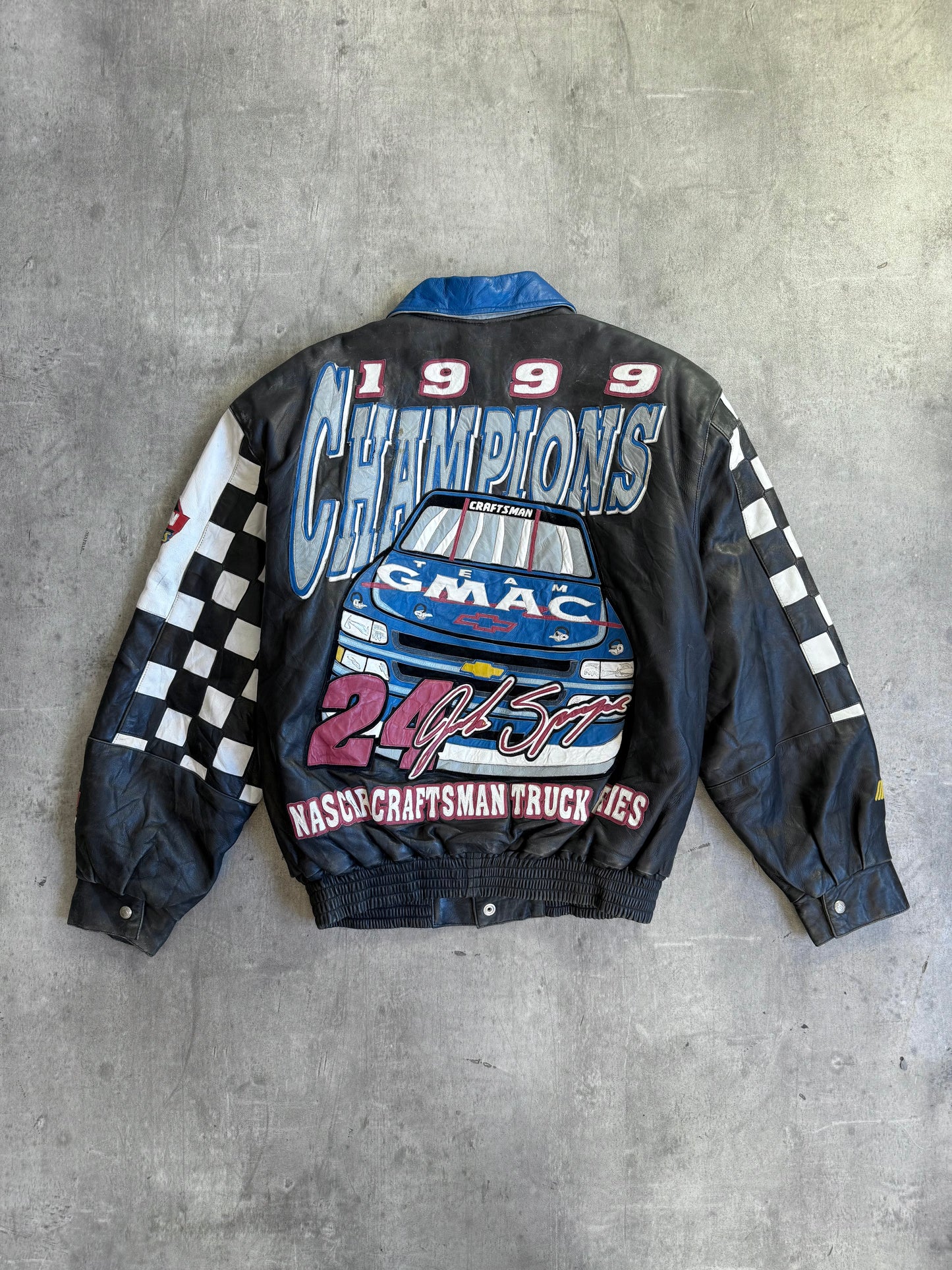 1999 JH Designs NASCAR Patch Embellished Leather Jacket