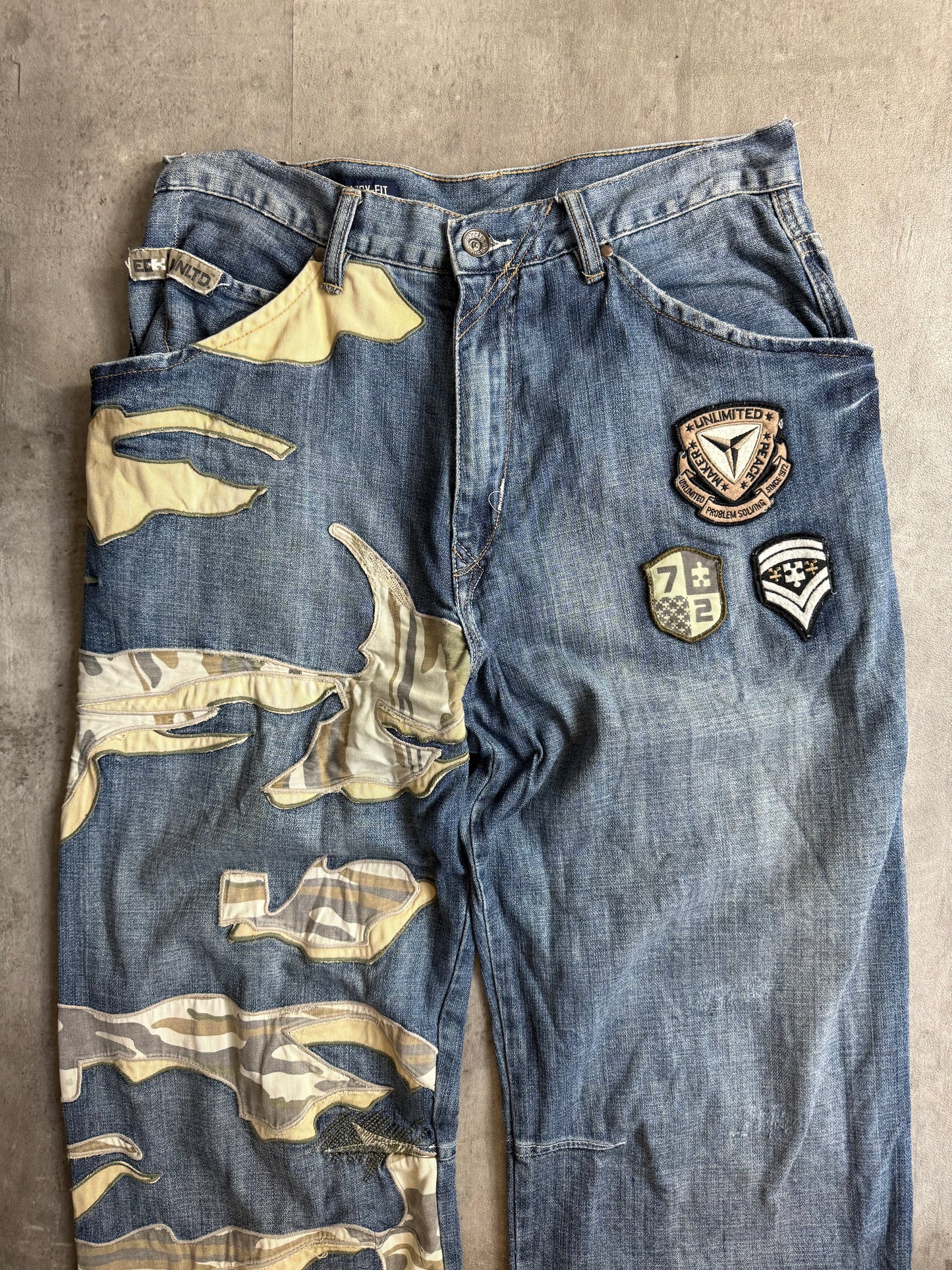 Ecko Unltd Embelished Camo Patchwork Denim Jeans