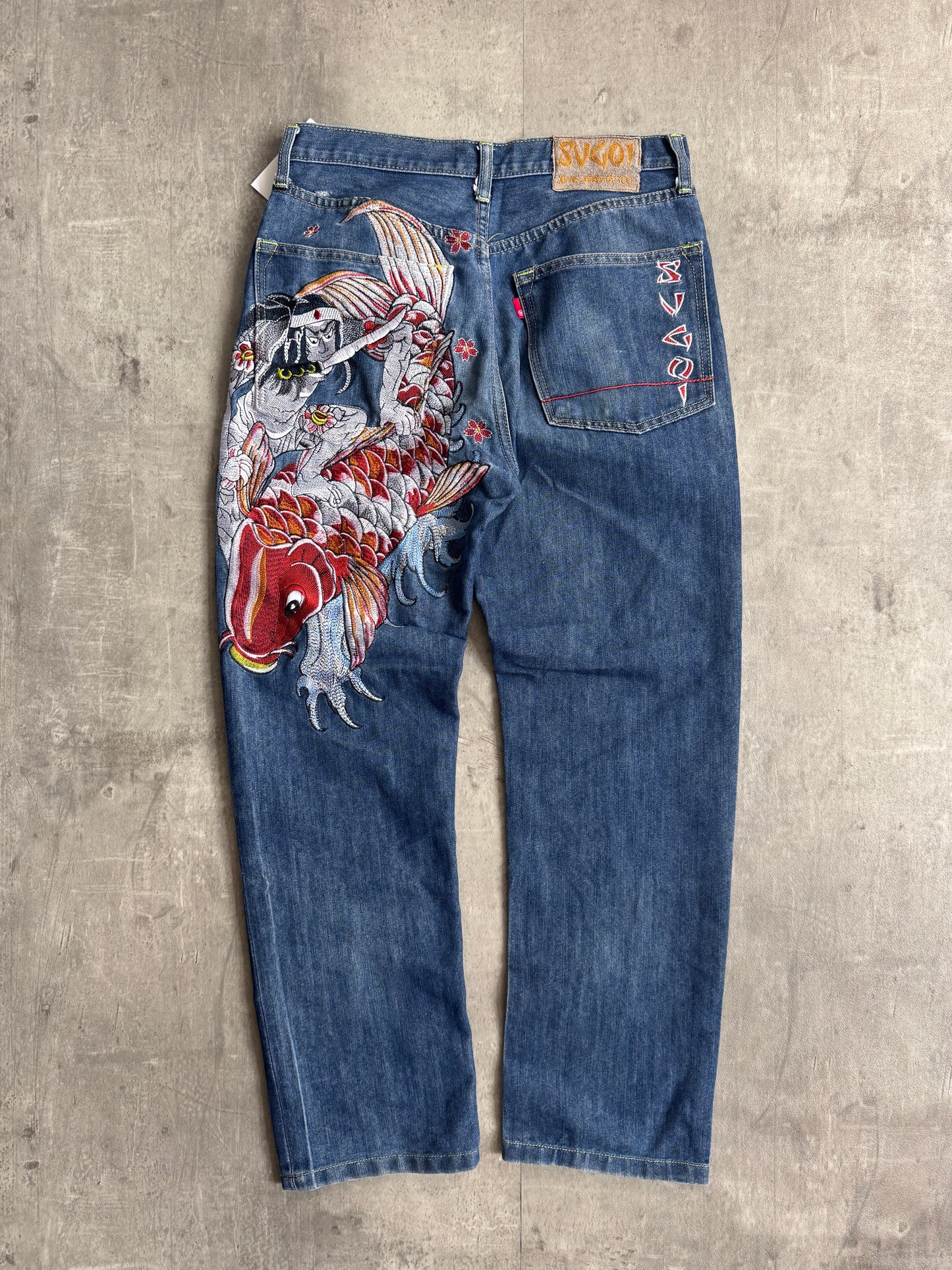 Sugo Warrior Koi Embroidered Jeans