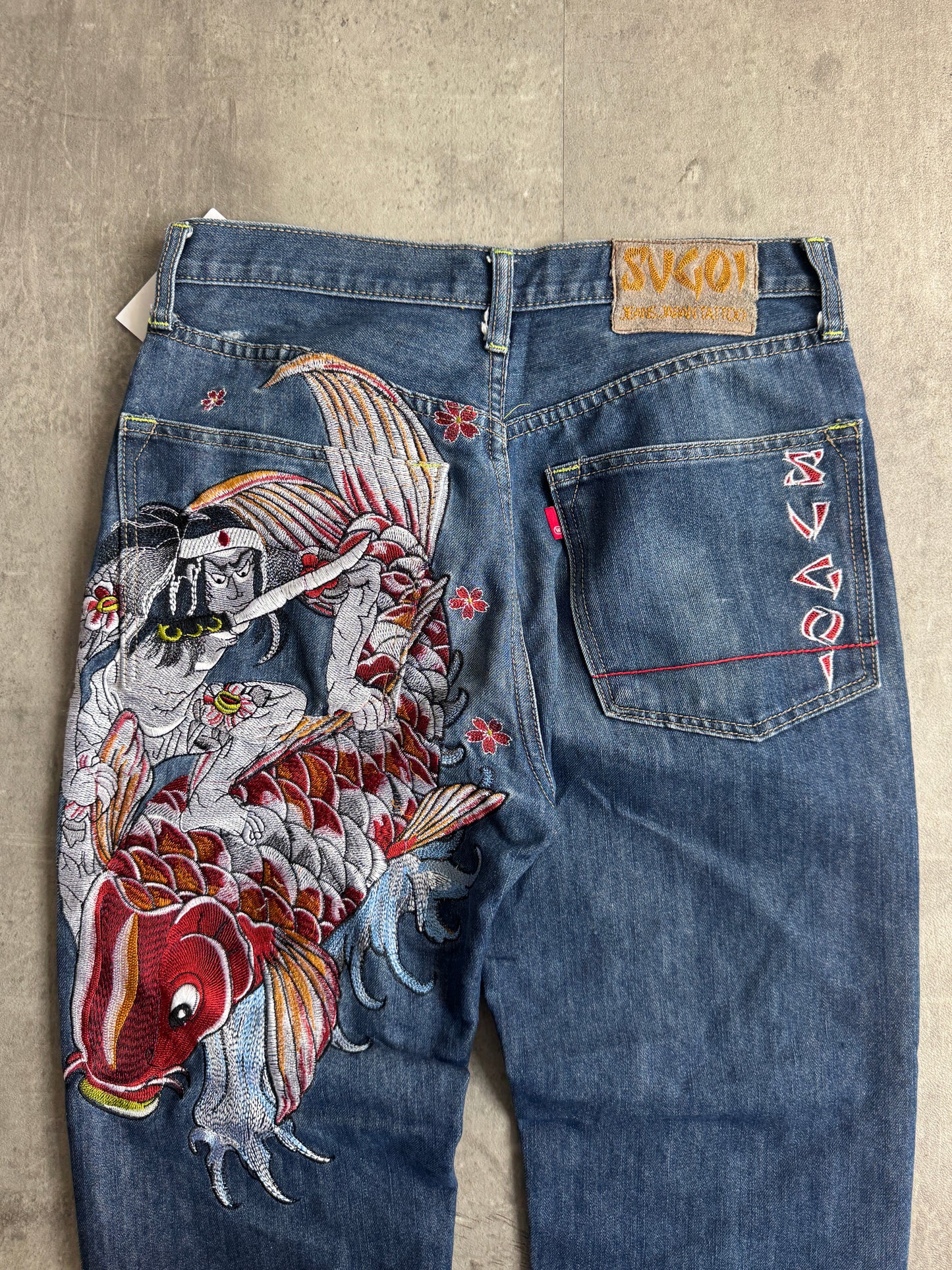 Sugo Warrior Koi Embroidered Jeans