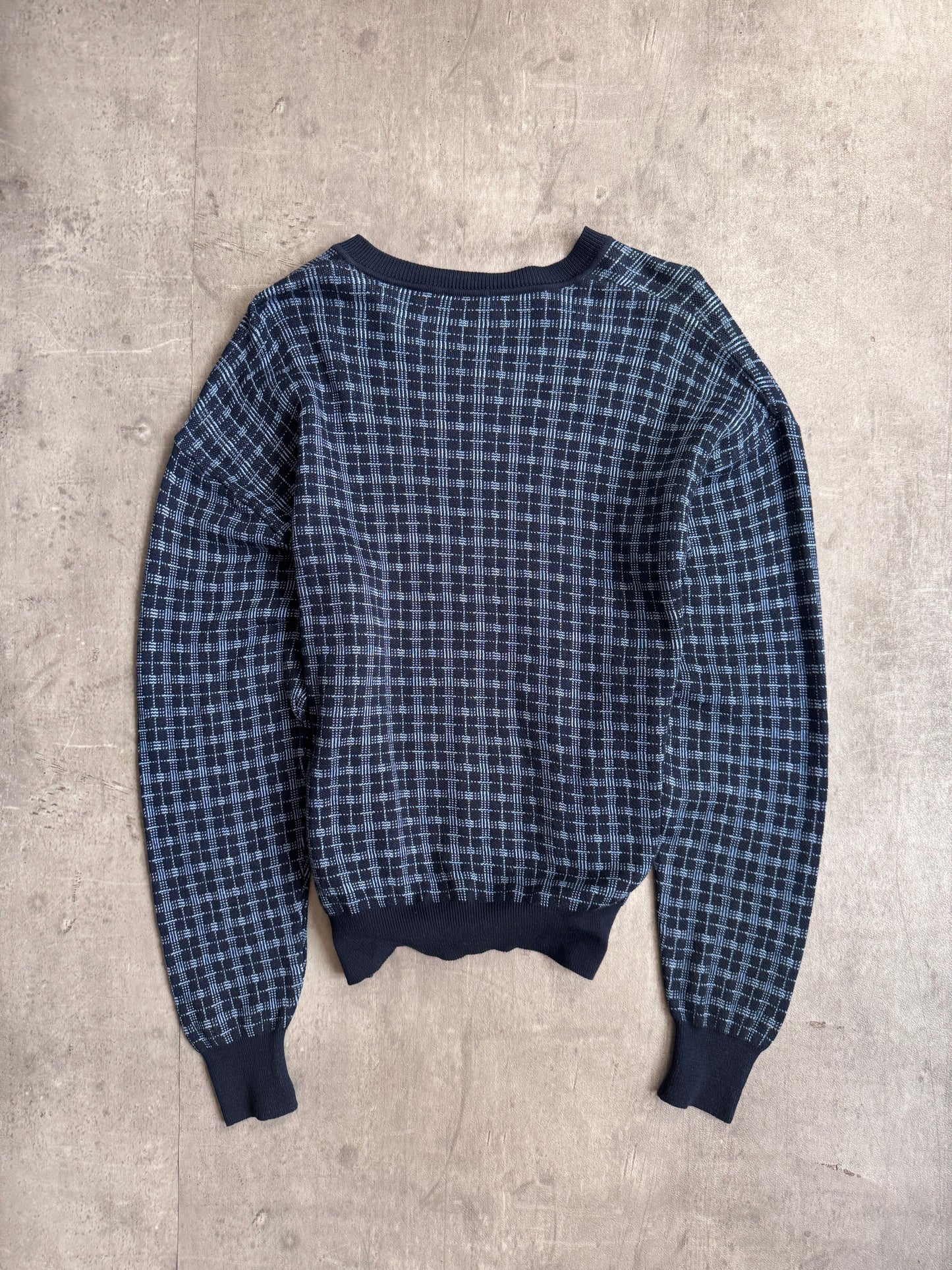 YSL Navy Check V-Neck Sweater