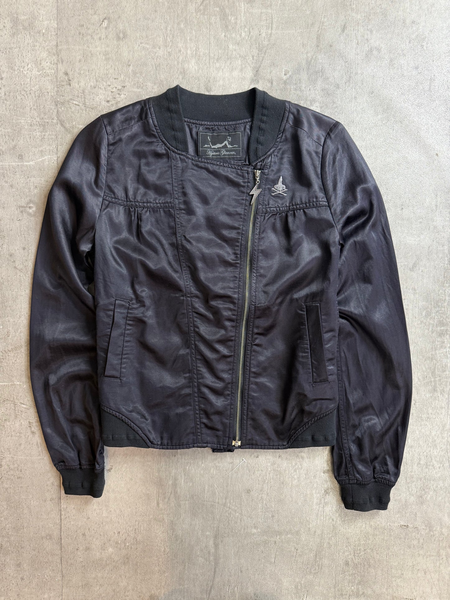 Hysteric Glamour Black Satin Full Zip Blouse