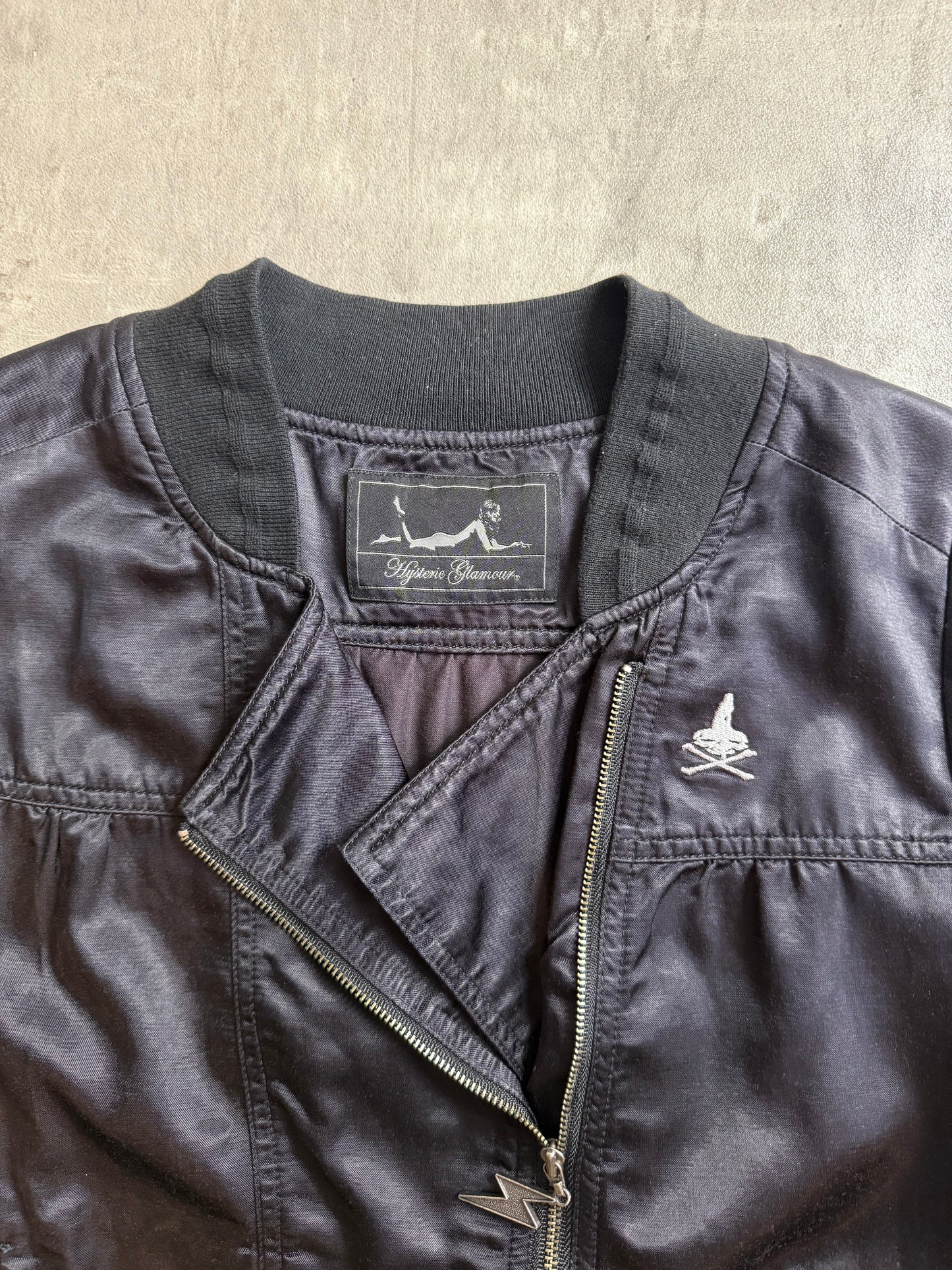 Hysteric Glamour Black Satin Full Zip Blouse