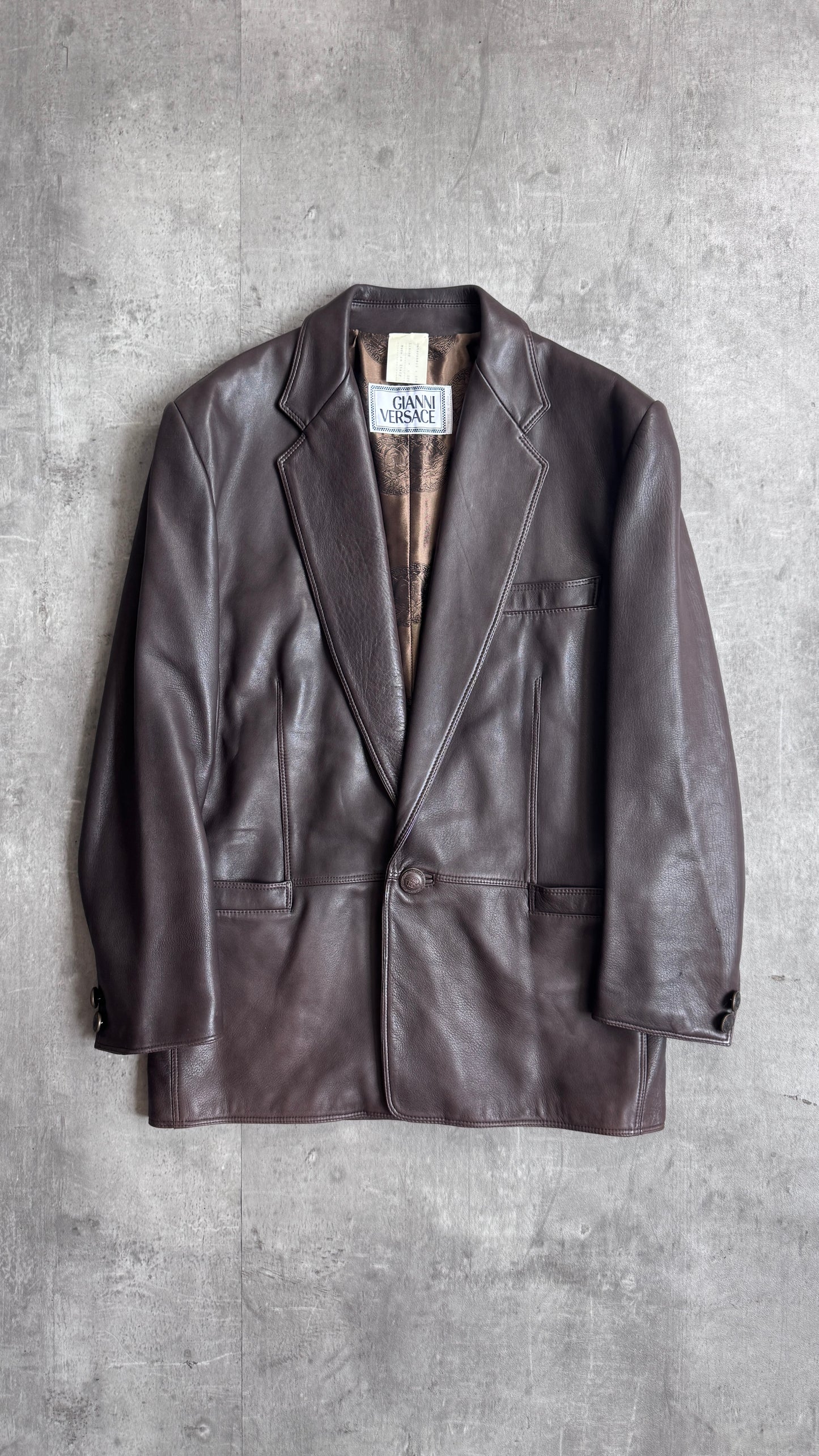 Versace Silk Lined Brown Leather Blazer