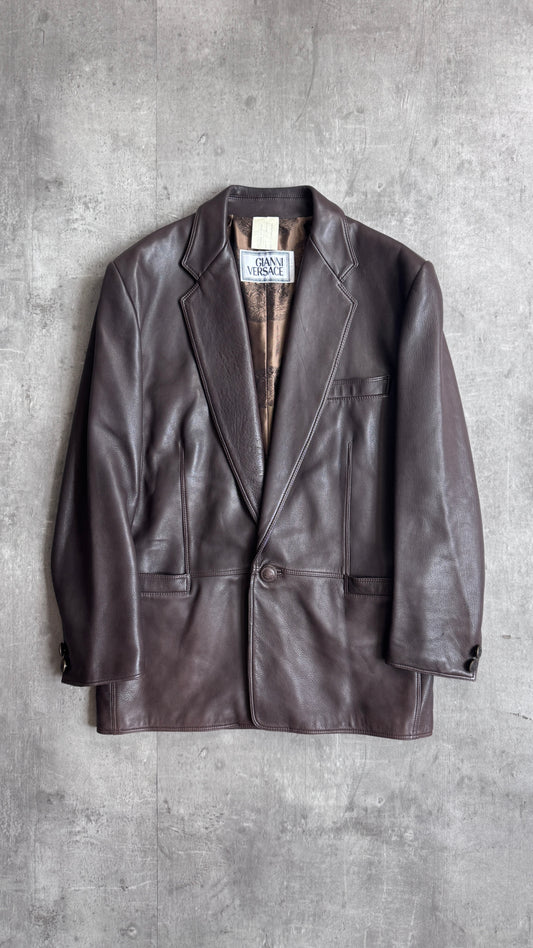 Versace Silk Lined Brown Leather Blazer