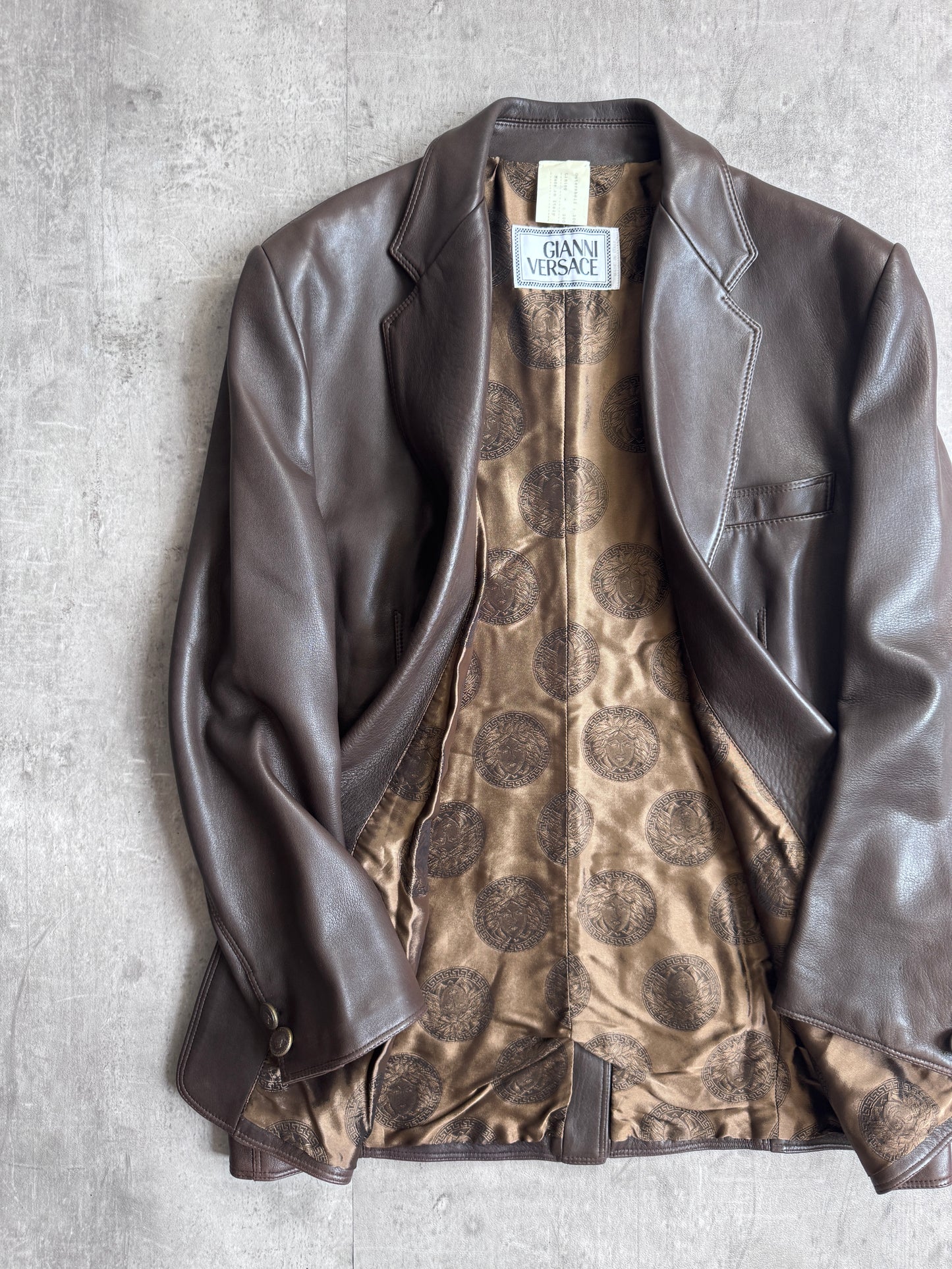 Versace Silk Lined Brown Leather Blazer