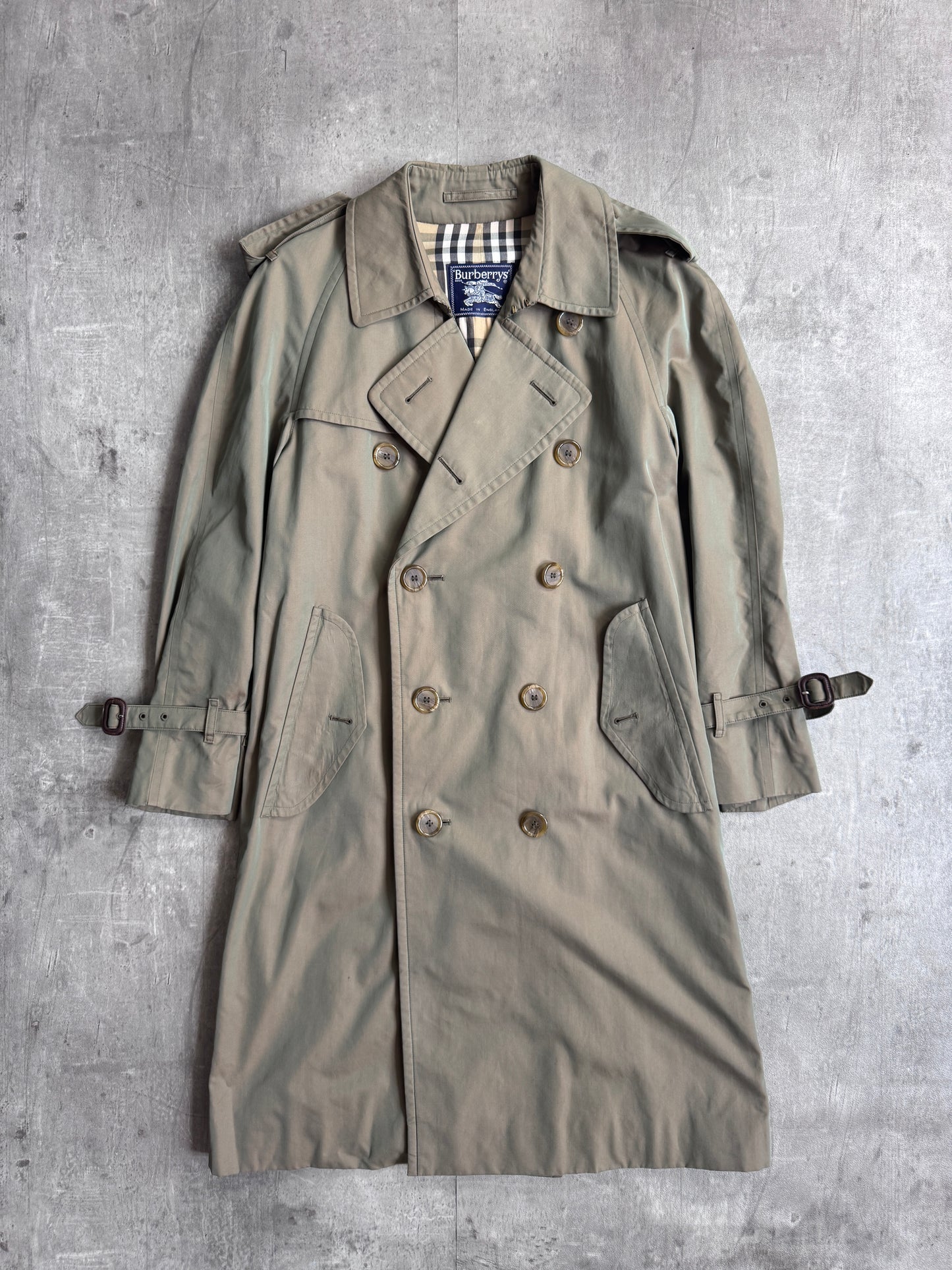 Burberry Double Breasted Khaki Reflective Trench