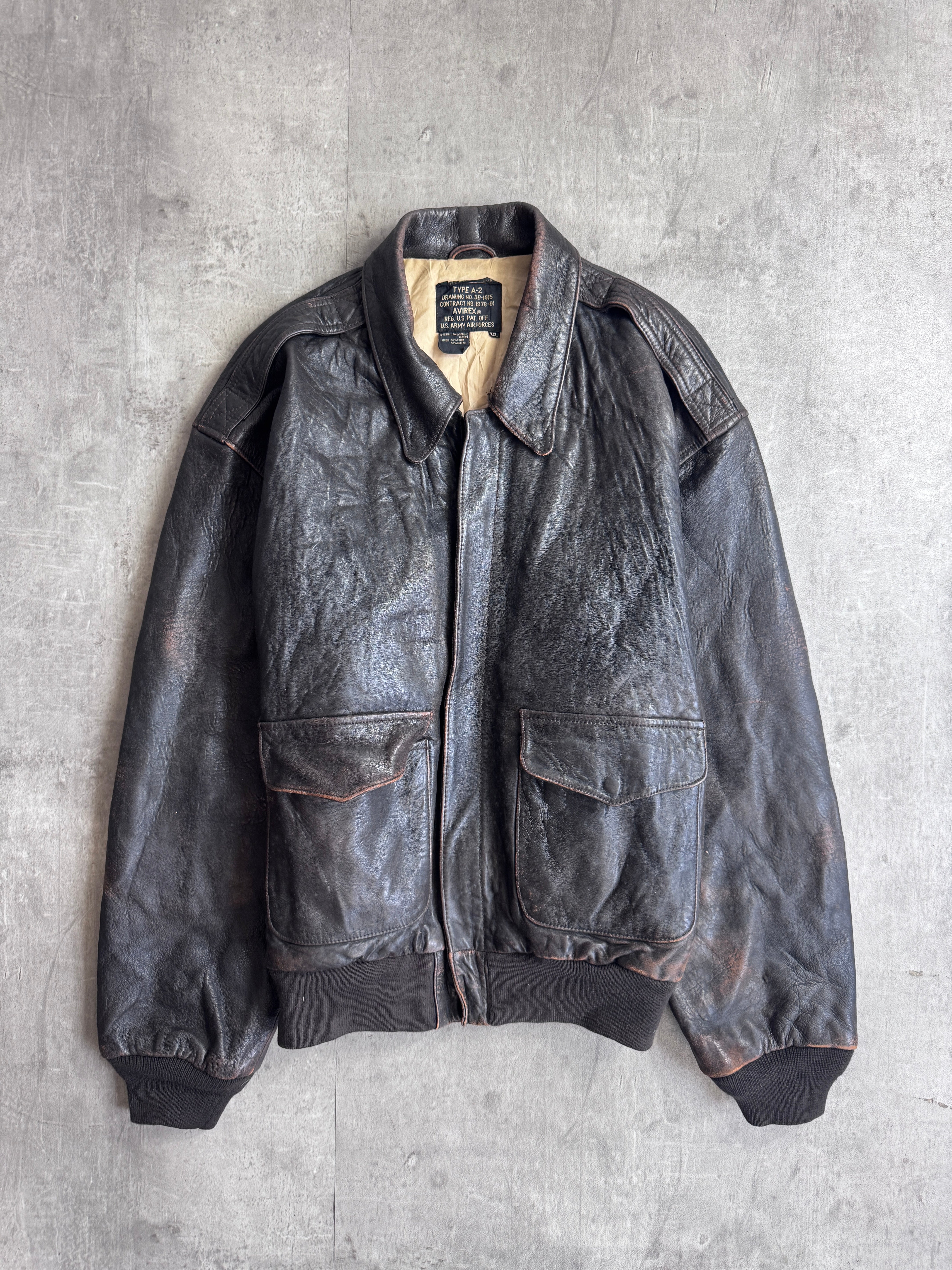 1980's Avirex Dark Brown A2 4 Pocket Leather Bomber Jacket – Vintage
