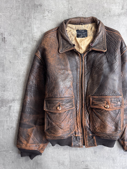 1980s Avirex USN G-1 Distressed Brown Leather Flight Jacket
