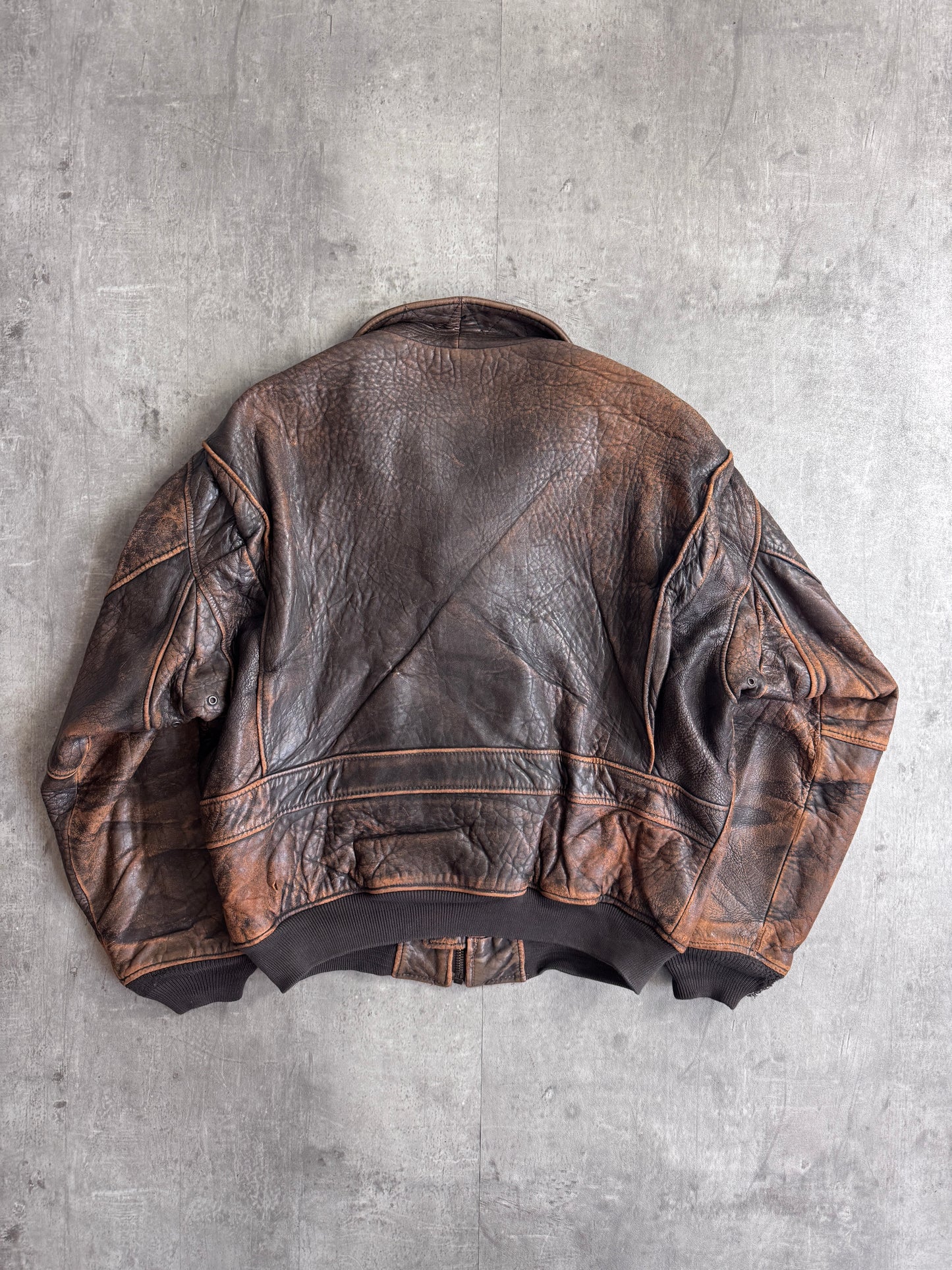 1980s Avirex USN G-1 Distressed Brown Leather Flight Jacket