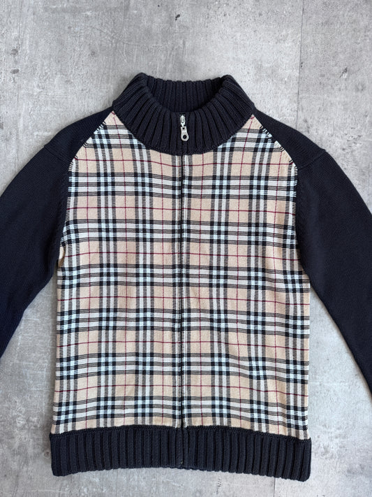 Burberry Black Label Nova Check Zip Knit Sweater