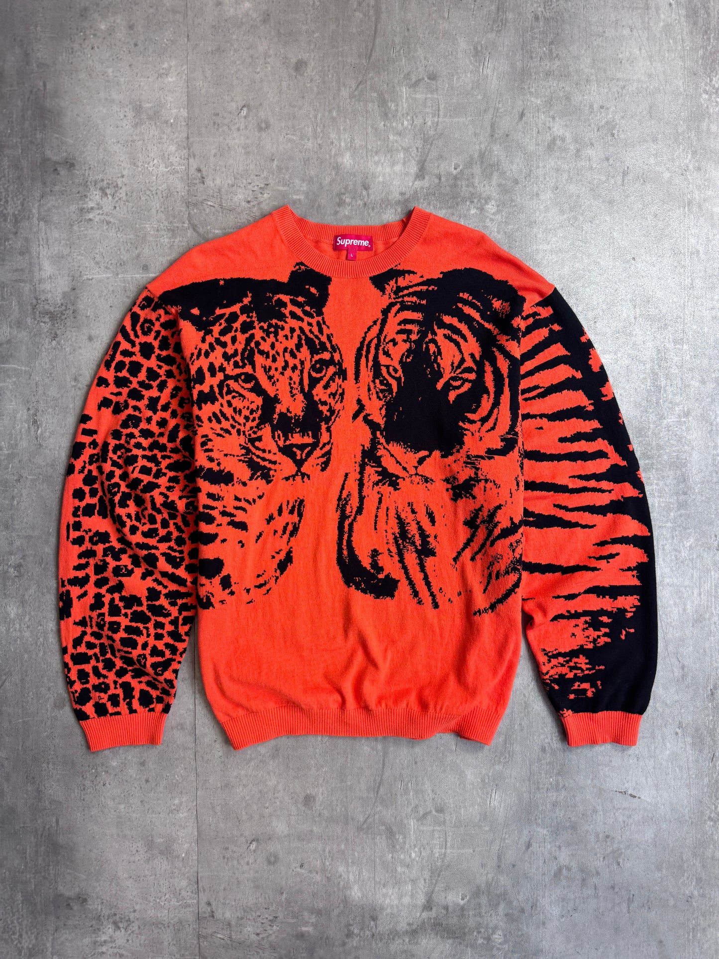 Supreme SS23 Big Cats Jaqcuard Knit Orange Swater