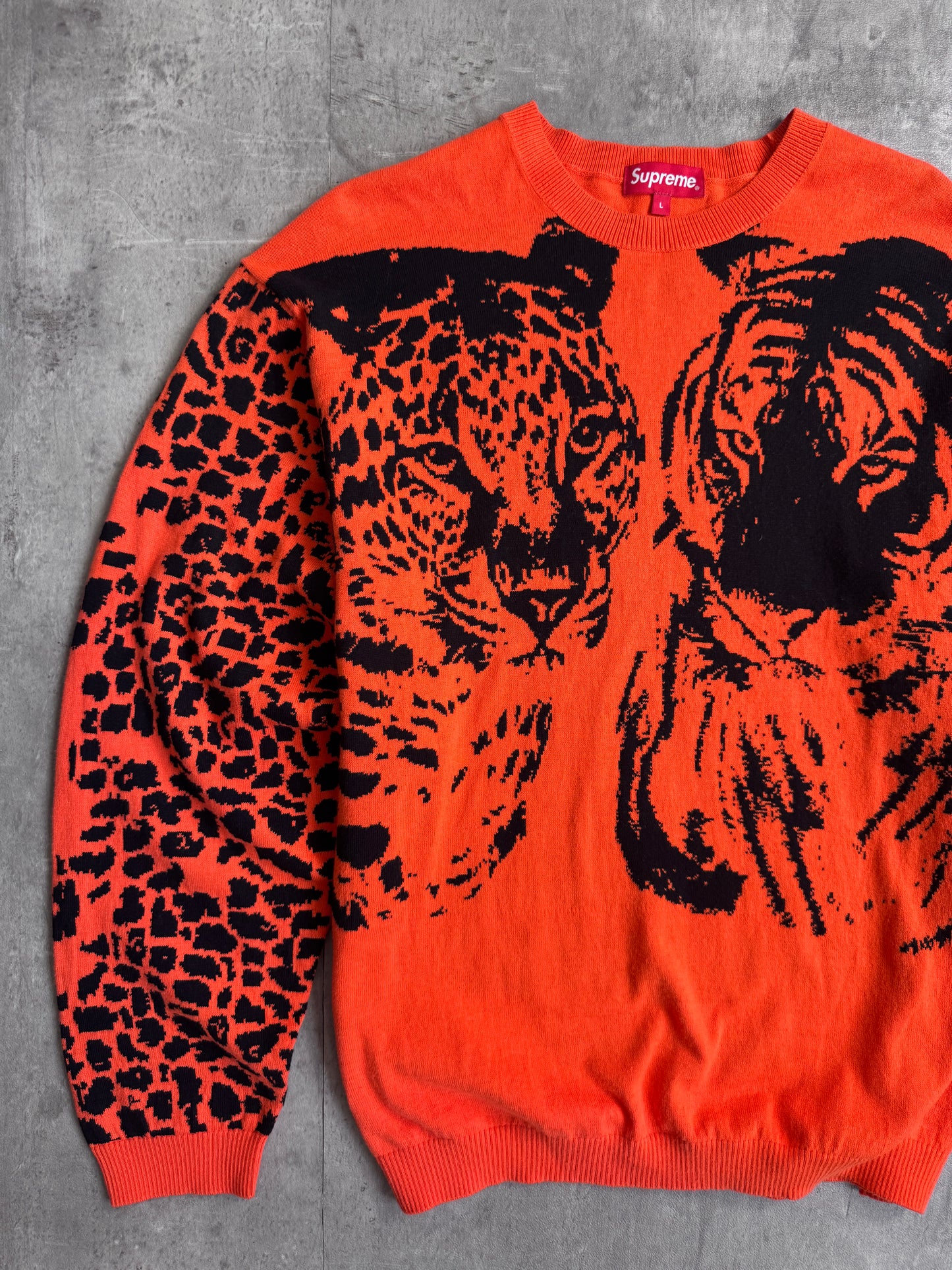 Supreme SS23 Big Cats Jaqcuard Knit Orange Swater