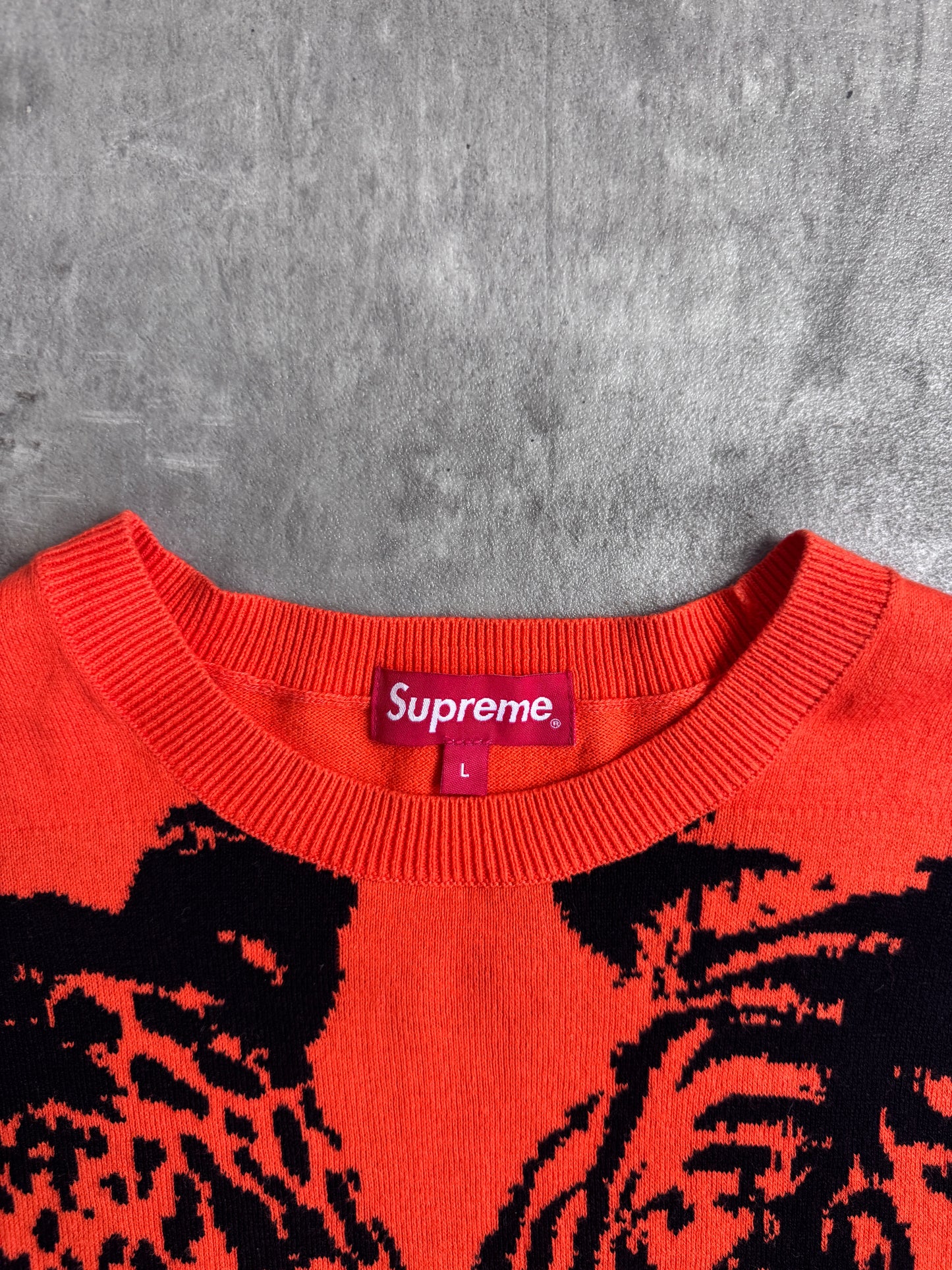 Supreme SS23 Big Cats Jaqcuard Knit Orange Swater